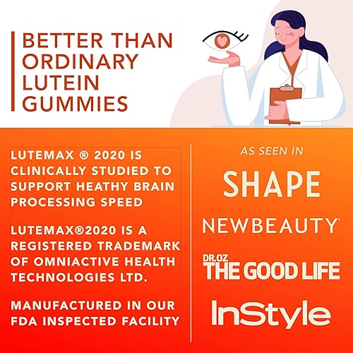 Miniatura 5 de Gomitas de luteína y zeaxantina  Deliciosas vitaminas veganas para la salud ocular clínicamente estudiadas de 20 mg de luteína y zeaxantina para