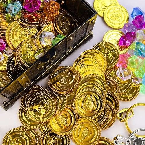 Miniatura 6 de Cofre del tesoro pirata, juguetes para niños, cofre del tesoro pirata, caja del tesoro aventurero con candado, caja de cofre del tesoro para niños