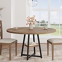 Garvee 47.2" Industrial Round Dining Table for 4-6, Sturdy Metal Base with Storage Shelf, Kitchen Dining Room Table