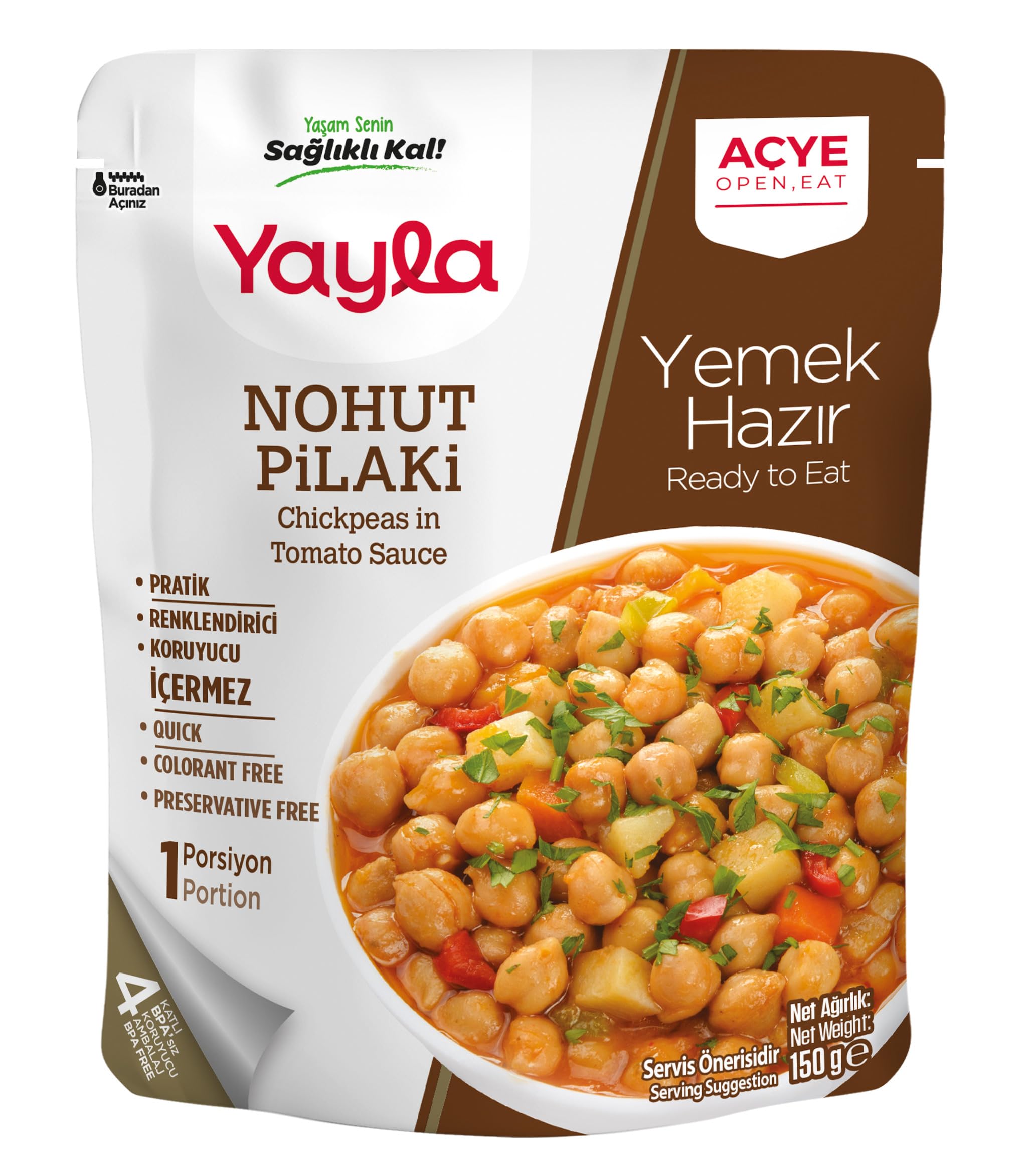 Yayla Yemek Hazır Nohut Pilaki 150 Gram Tekli Paket