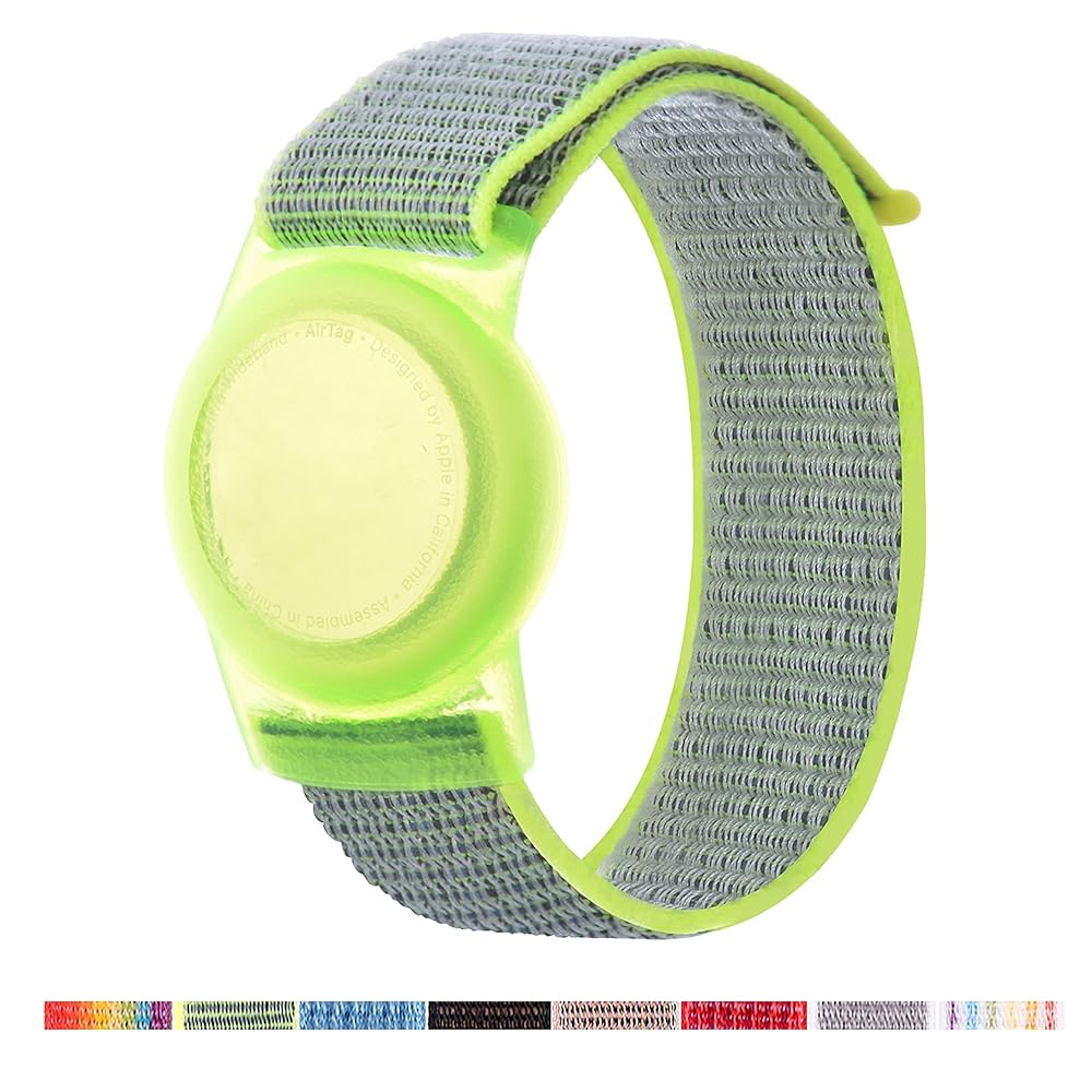 AirTag Bracelet for Kids, Apple Air Tag Protective Cover with Nylon Wristband, Anti Lost GPS Trackers Case Cover Elastic Watch Band for Toddlers Girls Boys Elders (Green)