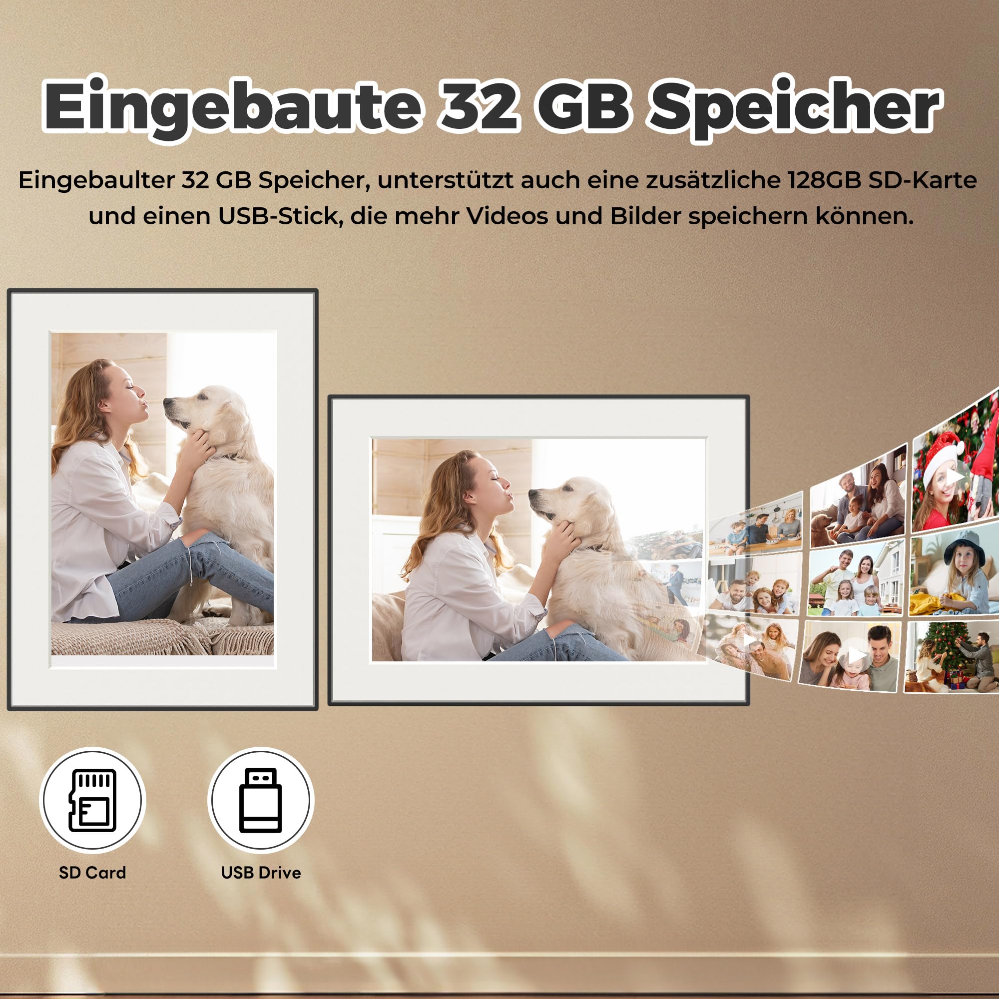 Frameo WiFi Digitaler Bilderrahmen, 10,1 Zoll 32GB Digital Photo Frame 1280x800 IPS HD Touch Screen, Automatische Drehung, sofort Fotos/Videos teilen via Frameo-App von überall.