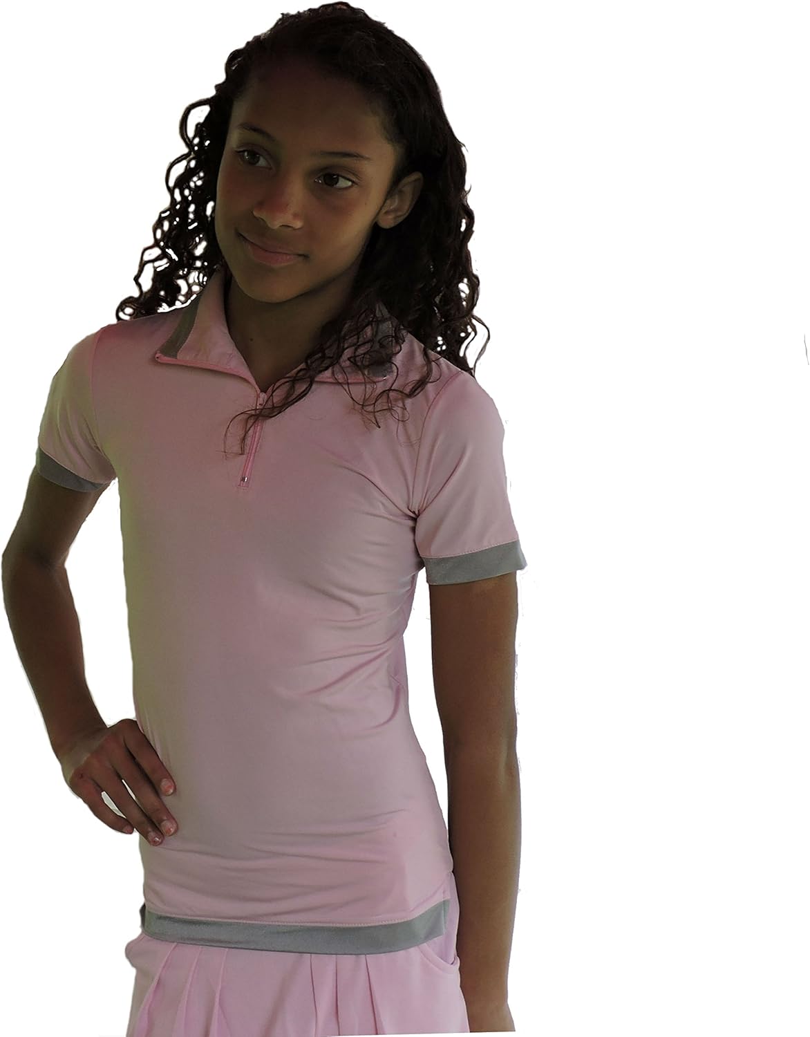 Lady Jayde Junior Girls Pink and Silver Polo Shirt