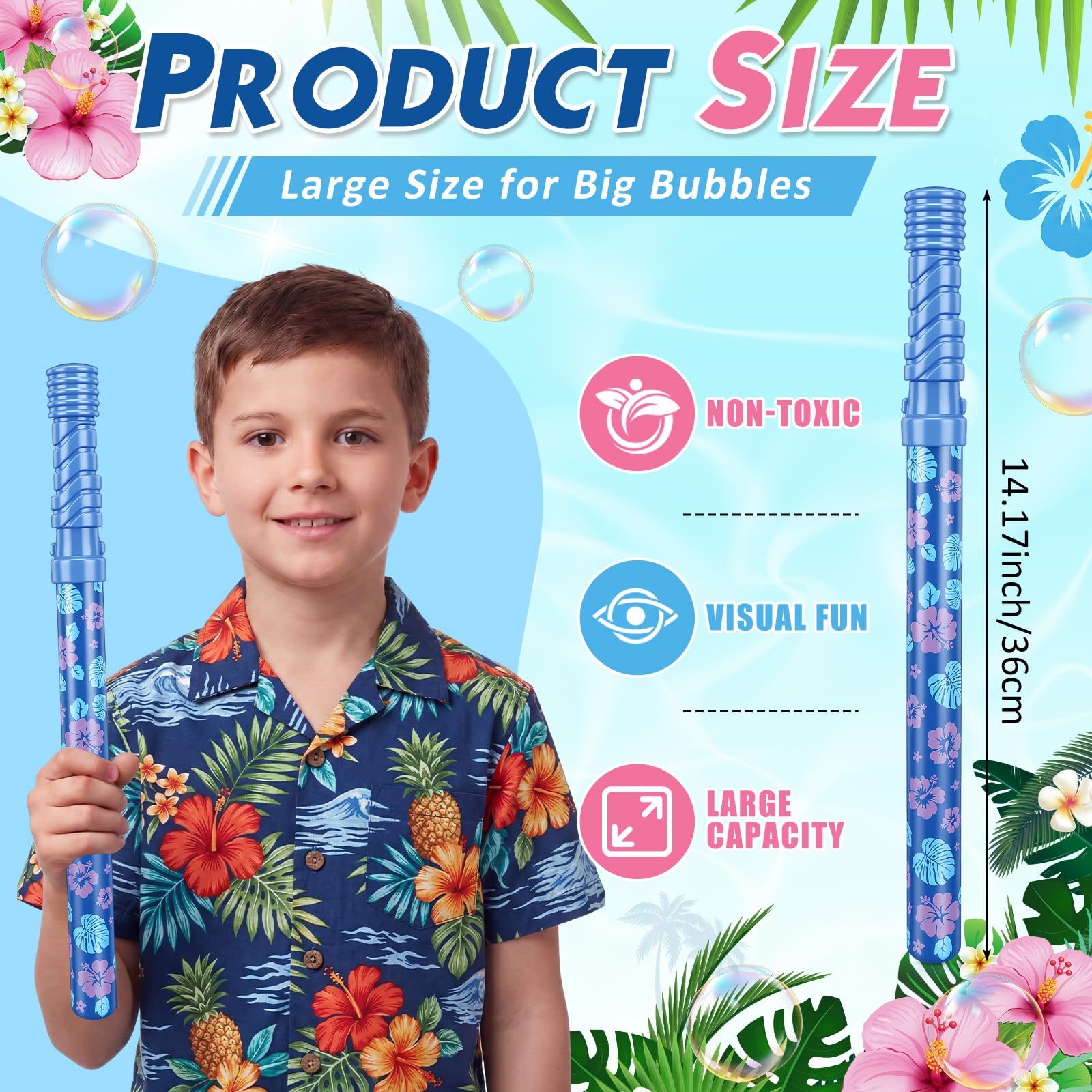 Hollowfly 12 bacchette a bolle hawaiane per bambini da 36 cm, fiori tropicali, grandi bacchette a tema hawaiano, bomboniere per feste estive in piscina, attività all'aperto, forniture di compleanno