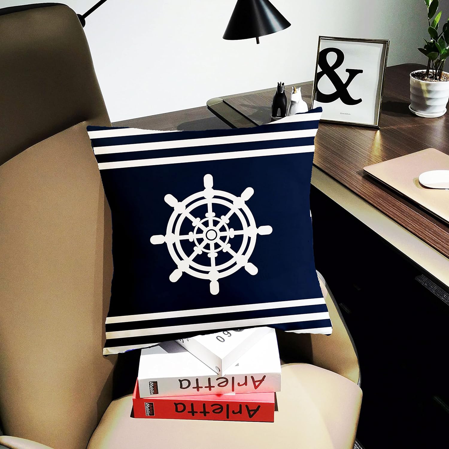 Navy Blue Ocean Boat Anchor Throw Pillow Covers 18x18' White Navigation Cushion Case for Sofa Bedroom Cushion Home Decor Set of 2 - Image 3