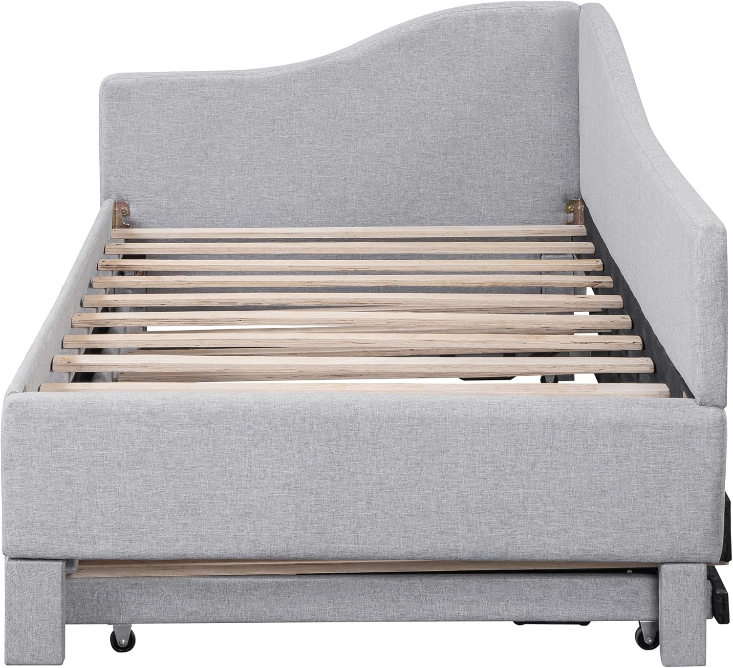 Twin Size L-Shaped Upholstered Daybed with Pop-Up Trundle, Convertible Sleeper Sofa, Modern Fabric Design, Space-Saving (Gray)