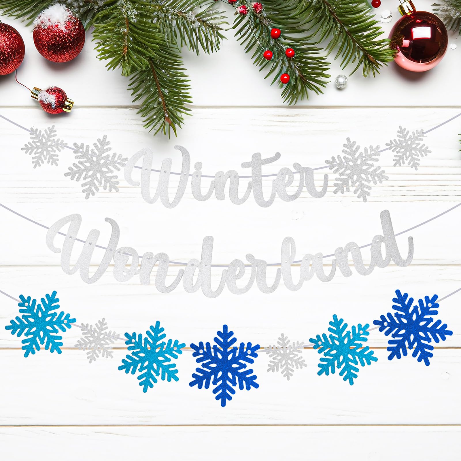Silver Winter Wonderland Banner Winter Wonderland Snowflake Banner, Winter Wonderland Garland Winter Wonderland Sign For Winter Wonderland Christmas Party Decorations - View #3