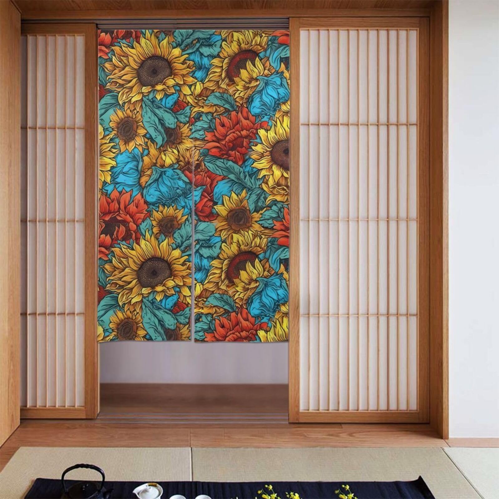 Lukiyys Colorful Sunflower Pattern Door Curtains,Doorways Curtains for Windows,Bedroom Divider 34"X 56"
