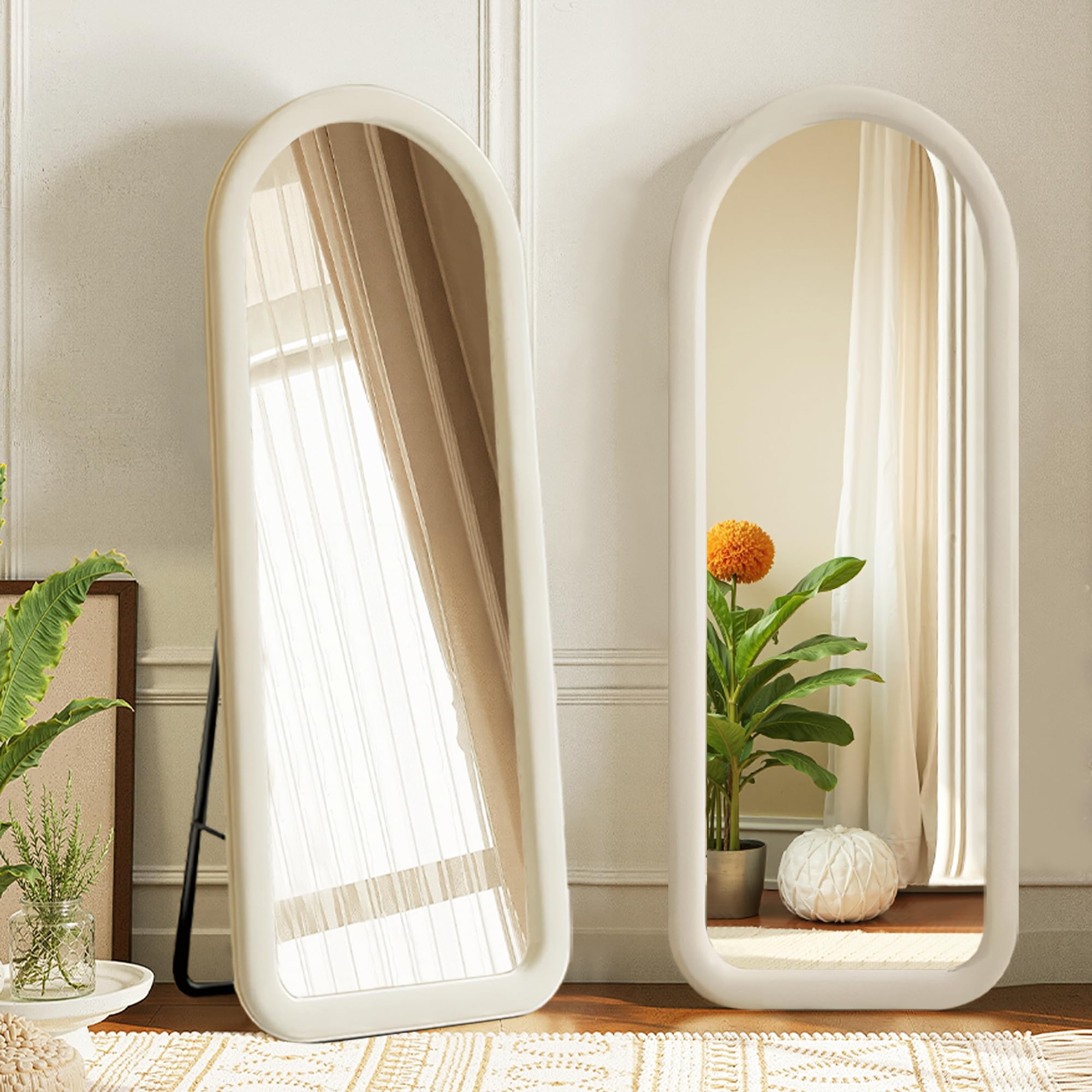 Amazon.co.jp: 【パイル生地フレーム】姿見鏡 スタンド鏡 アーチ型