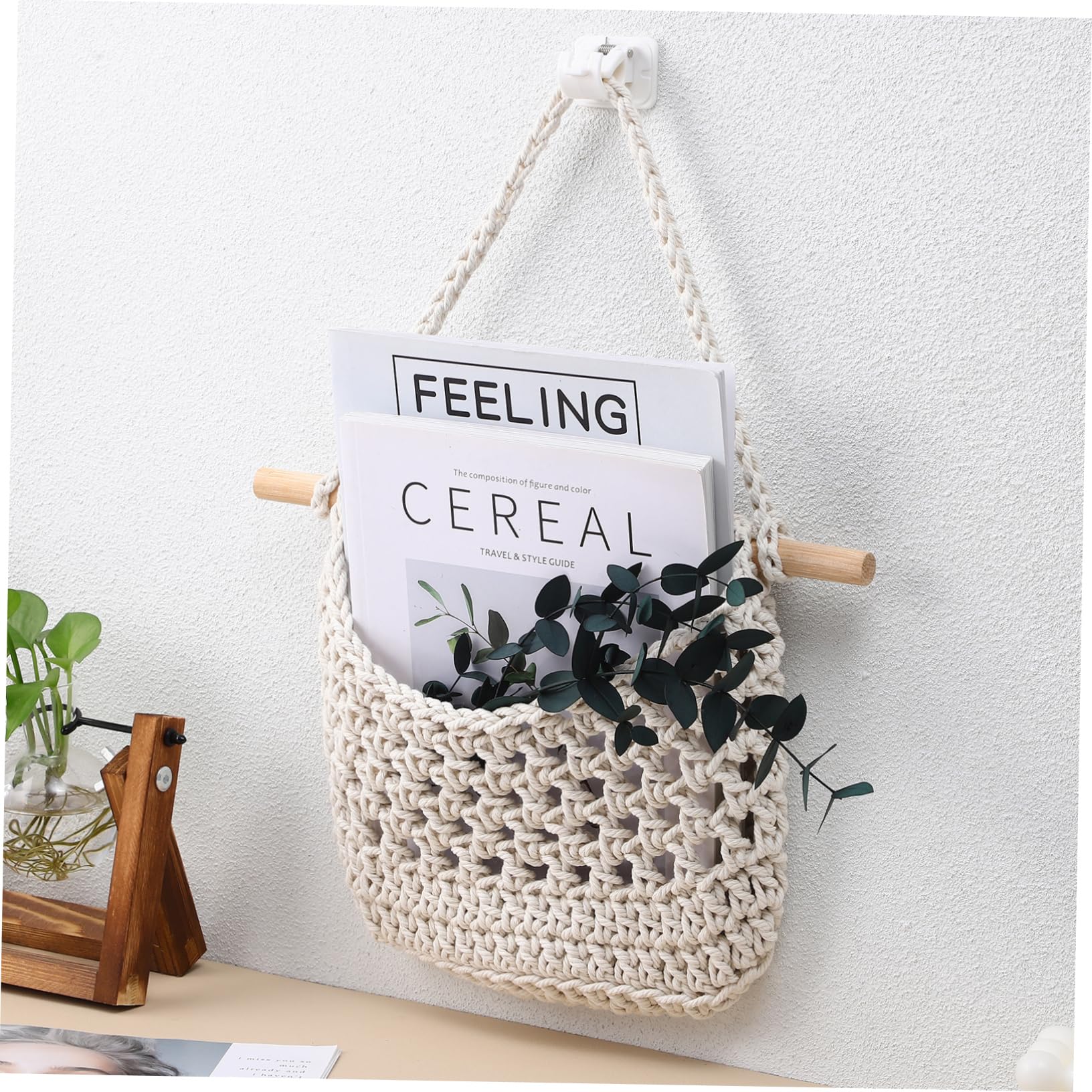 2 Paniers Suspendus En Macramé Coton - Style Bohème Scandinave Avec Pompons - Idéal Pour Fruits, Légumes, Décoration Murale Cuisine - 10