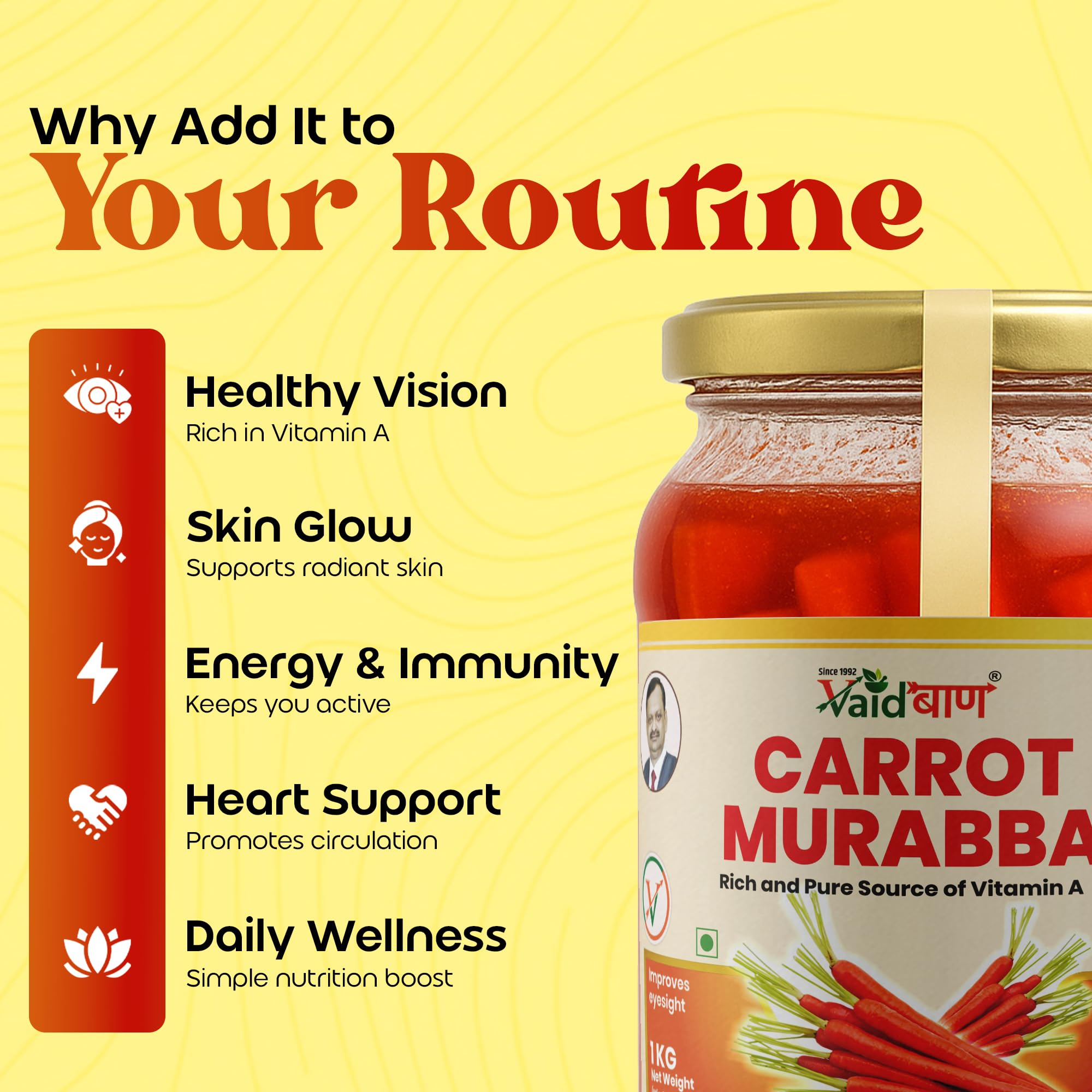 Vaidban Carrot Murabba 1kg - Traditional Gajar ka Murabba | Rich Source of Vitamin A for Eyesight & Skin Health | Ayurvedic Herbal Sweet Preserve | 100% Natural & Vegetarian — Amazon image 3