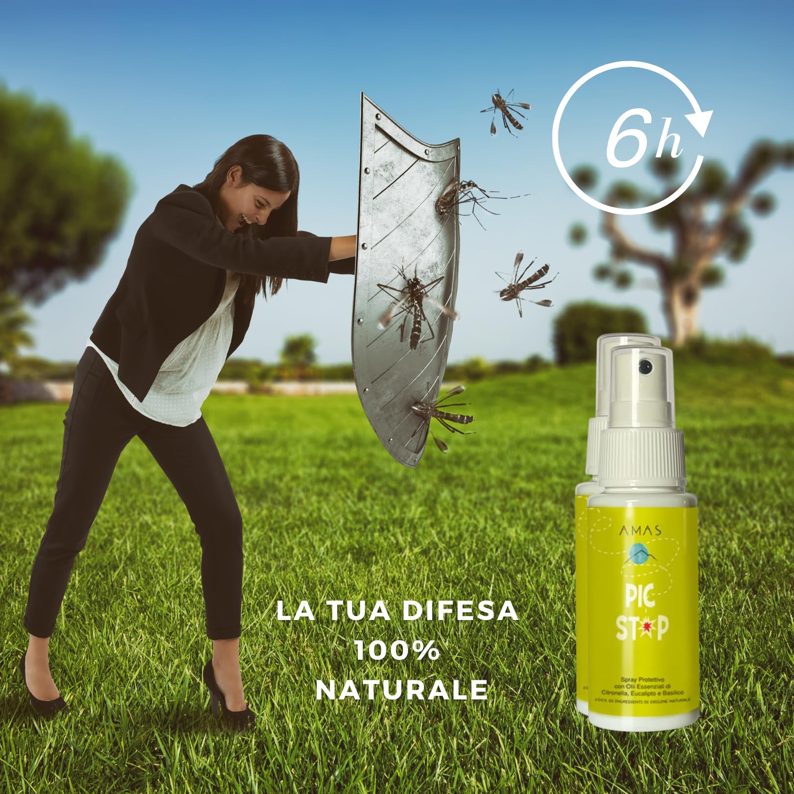 AMAS Spray Natural Antimosquitos - 100% natural - Con aceites esenciales de citronela, eucalipto y albahaca - Ideal para niños - Hecho a mano en Italia - (3 x 50 ml)