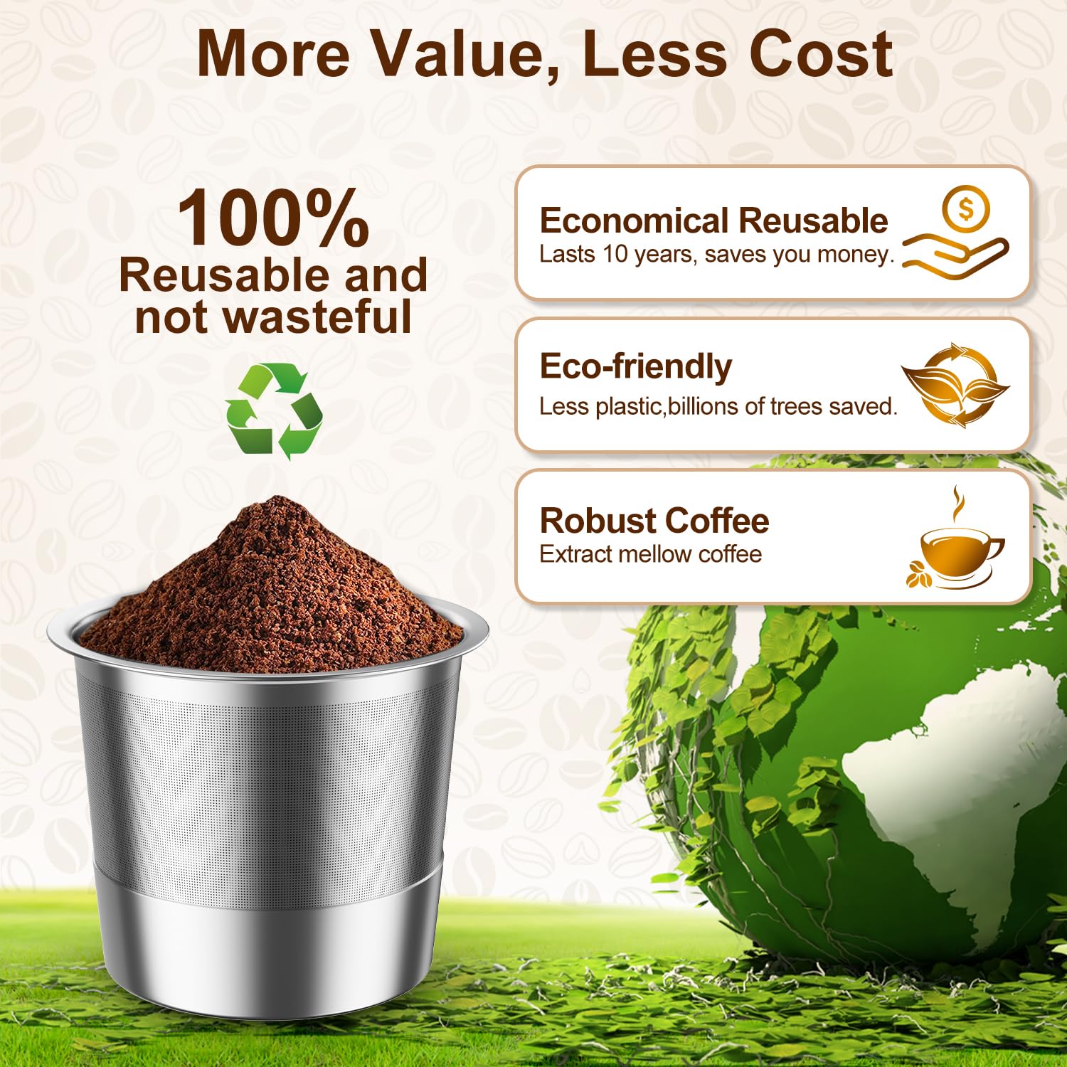 RETHONE K Cup - Cápsulas de café reutilizables, filtro de café reutilizables de acero inoxidable compatible con cafeteras Keurig 1.0 y 2.0, filtros de café recargables sin BPA (paquete de 4)