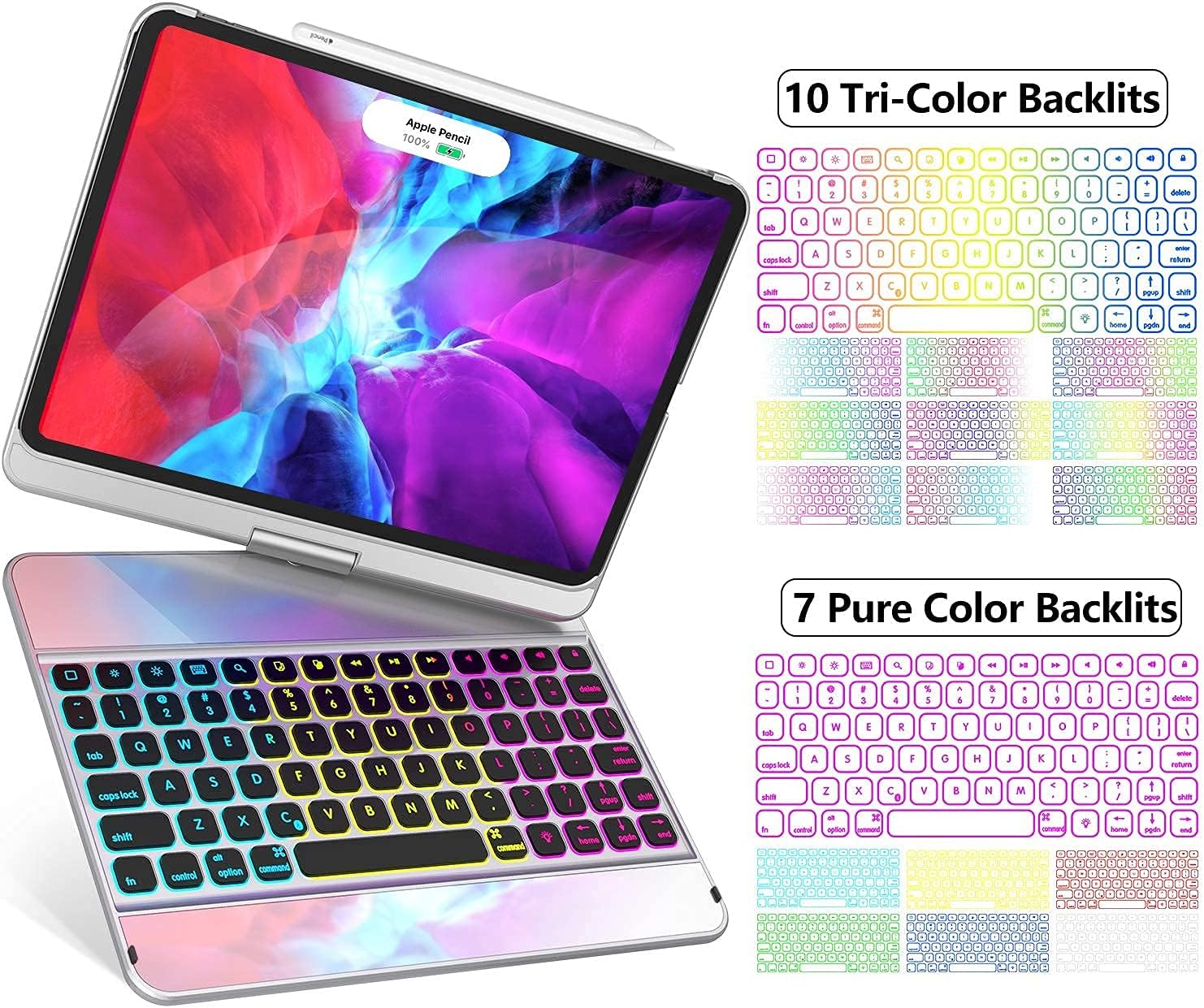 Buу 1 gеt 1 🔥 GreenLaw iPad Pro 11 inch Case with Keyboard, 3-Zone 7-Color Backlit, 360° Ratation, Type-C Rechargeable, Keyboard for iPad Air 5th/ 4th Generation 10.9 inch, iPad Pro 11 3rd/ 2nd/ 1st, Sliver