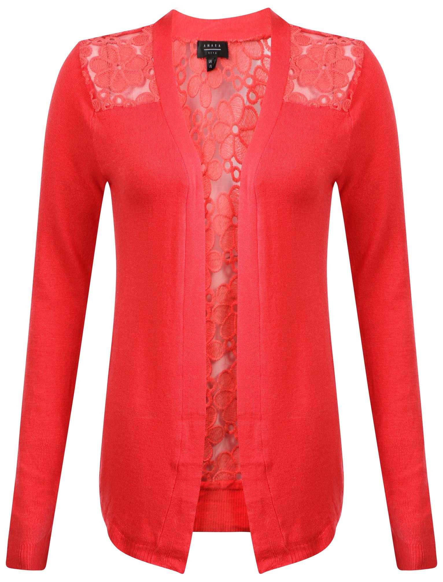 Amara ReyaLadies Sara Lace Back Shoulder Long Sleeve Open Front Cardigan Size 8-16