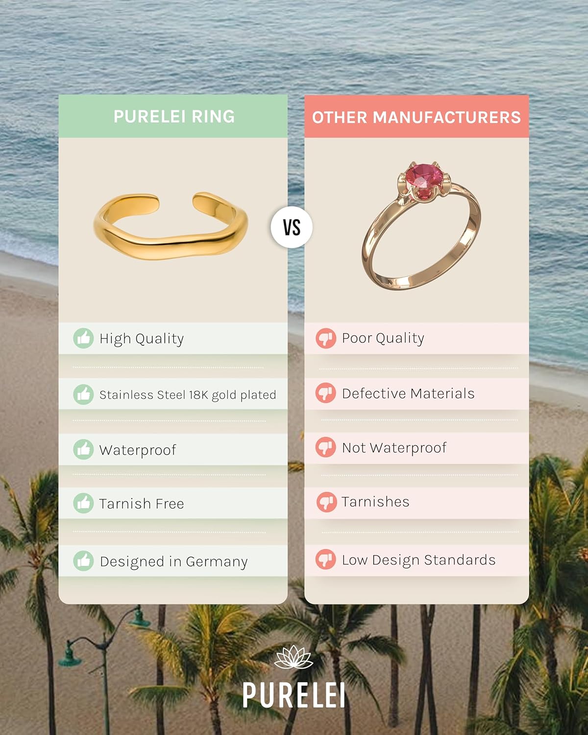 Purelei® Nakuna Ring – stainless steel jewelry – Water-resistant anxiety jewelry for women – Fashion jewelry for your individual look
