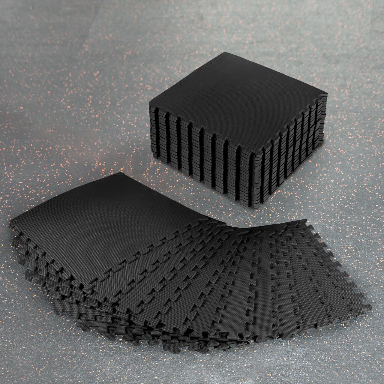 FORZA Interlocking Gym Flooring | High-Density EVA Foam Tiles for Home & Commercial Gyms – Non-Slip Exercise Mat for Floor Protection – Shock-Absorbing & Easy to Assemble (Black, Pack of 12)