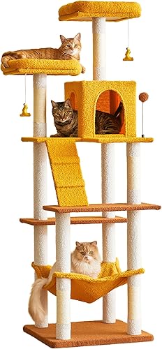 Miniatura 10 de MWPO Árbol grande para gatos de 70.1 pulgadas, torre alta de varios niveles para gatos de interior, condominio de felpa con perchas acolchadas