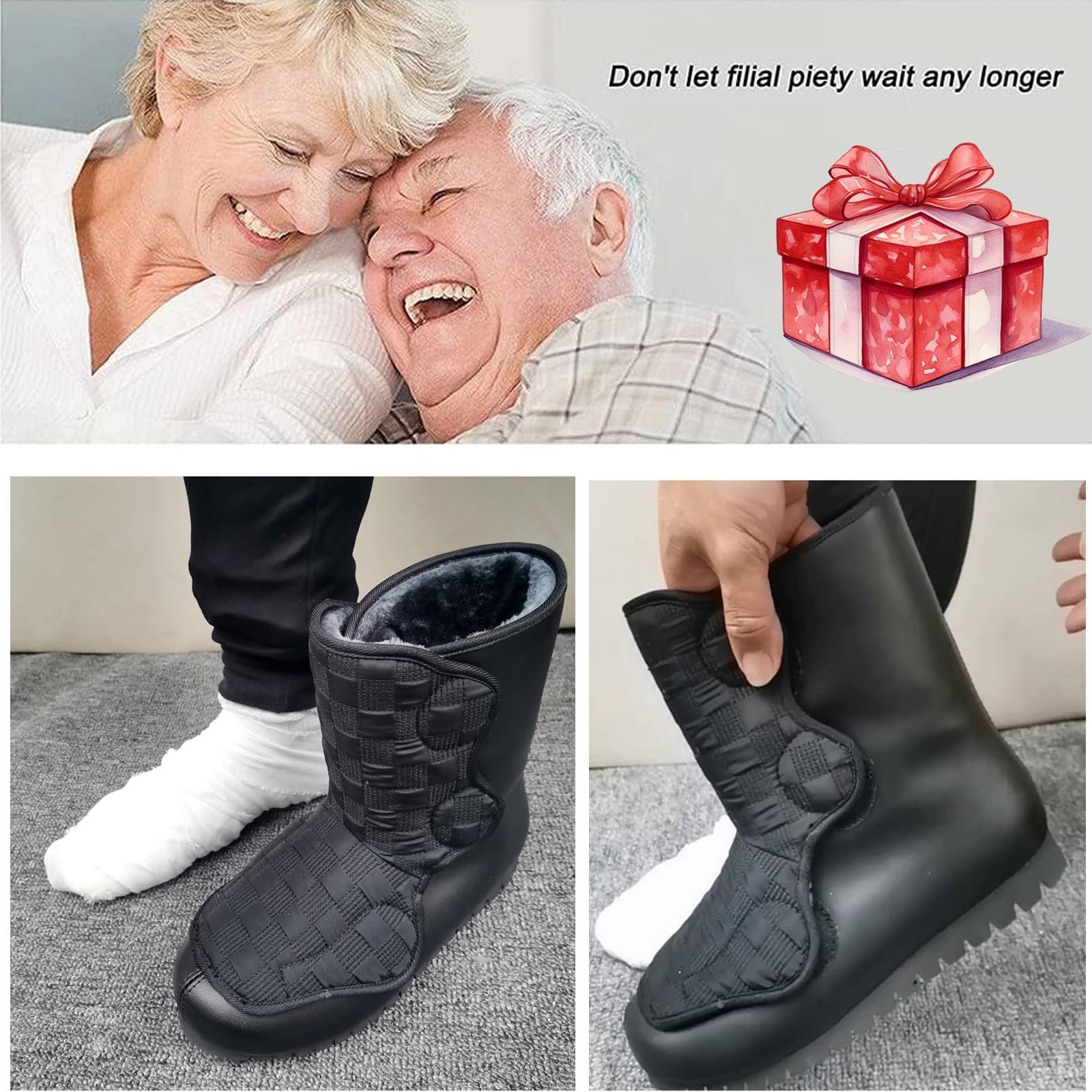 Hombres Mujer Ajustable Botas Turgente Pies Pantufla, Anciano Cómodo Zapatos, Diabético Obesidad Zapatillas para Pies Hinchados