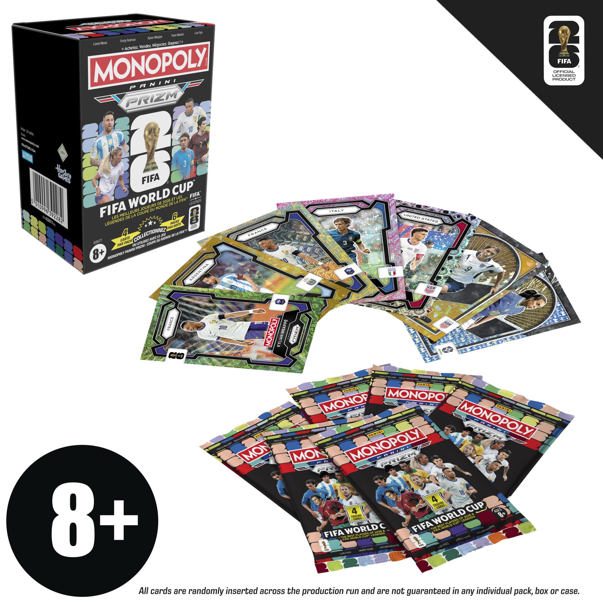 Monopoly Panini Prizm - Scatola di booster per carte collezionabili Mondiali FIFA | Stelle attuali e didascalie | Regali per gli appassionati di calcio