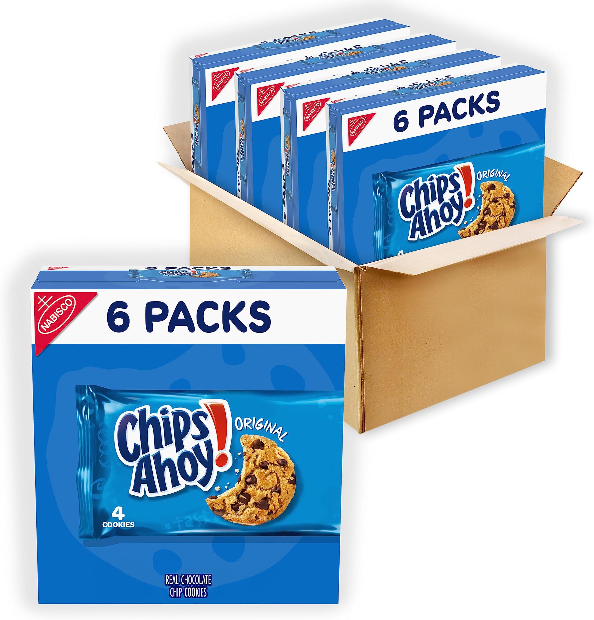 CHIPS AHOY! Original Chocolate Chip Cookies, 24 Total Snack Packs, 4 Boxes (4 Cookies Per Pack)