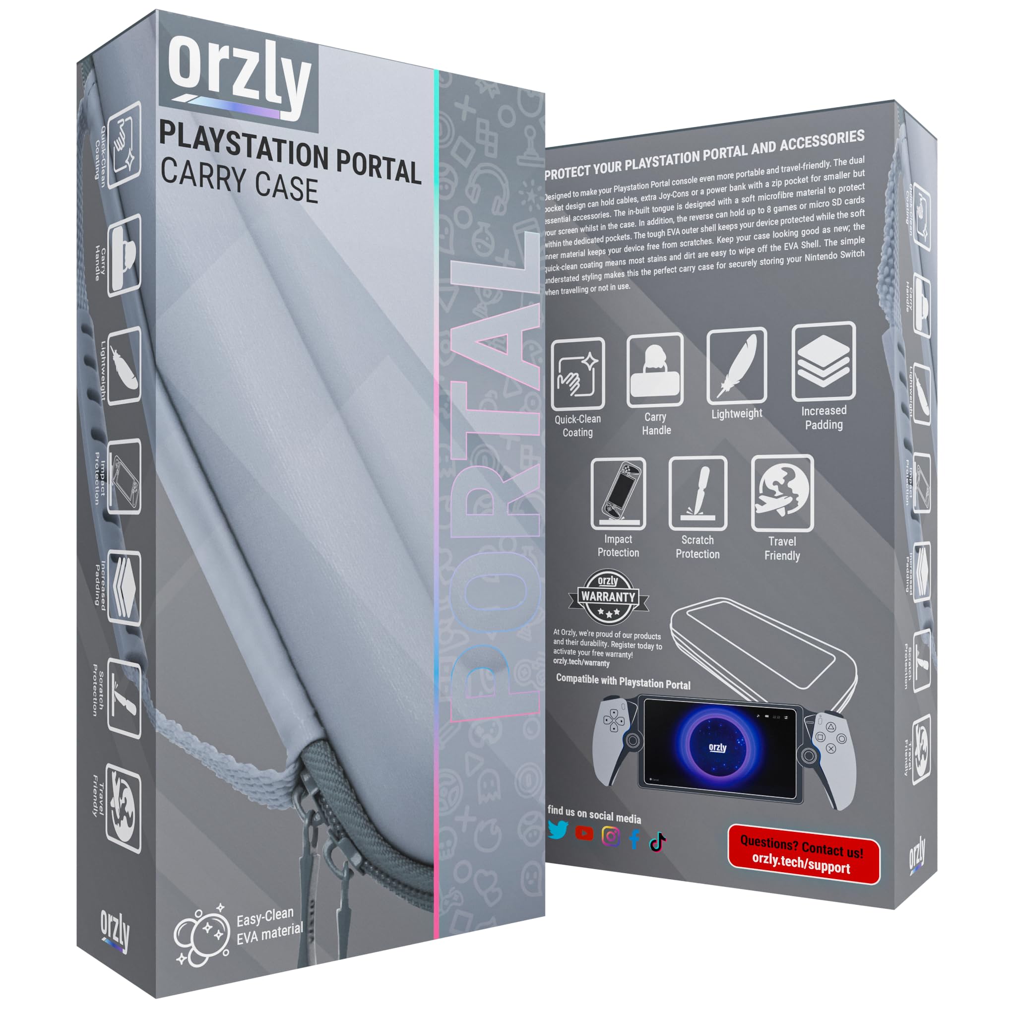 Custodia da trasporto Orzly progettata per il lettore remoto Playstation Portal per console PS5, protezione da viaggio e conservazione per caricabatterie per cuffie e altro Nero/Bianco