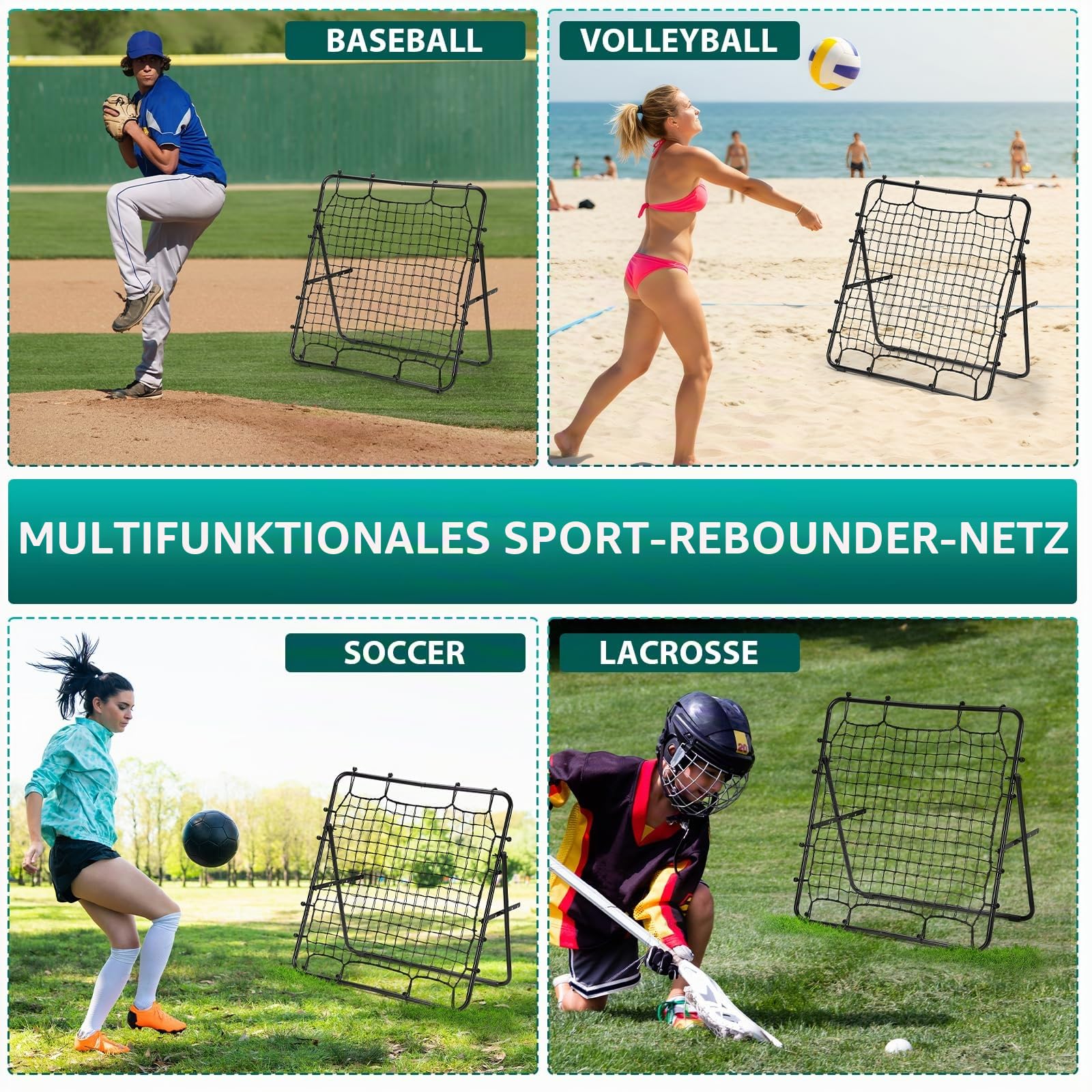 LIANTRAL Rebounder für Fußball, Volleyball Netz, 80 x 87 cm, verstellbares Kickback-Ziel