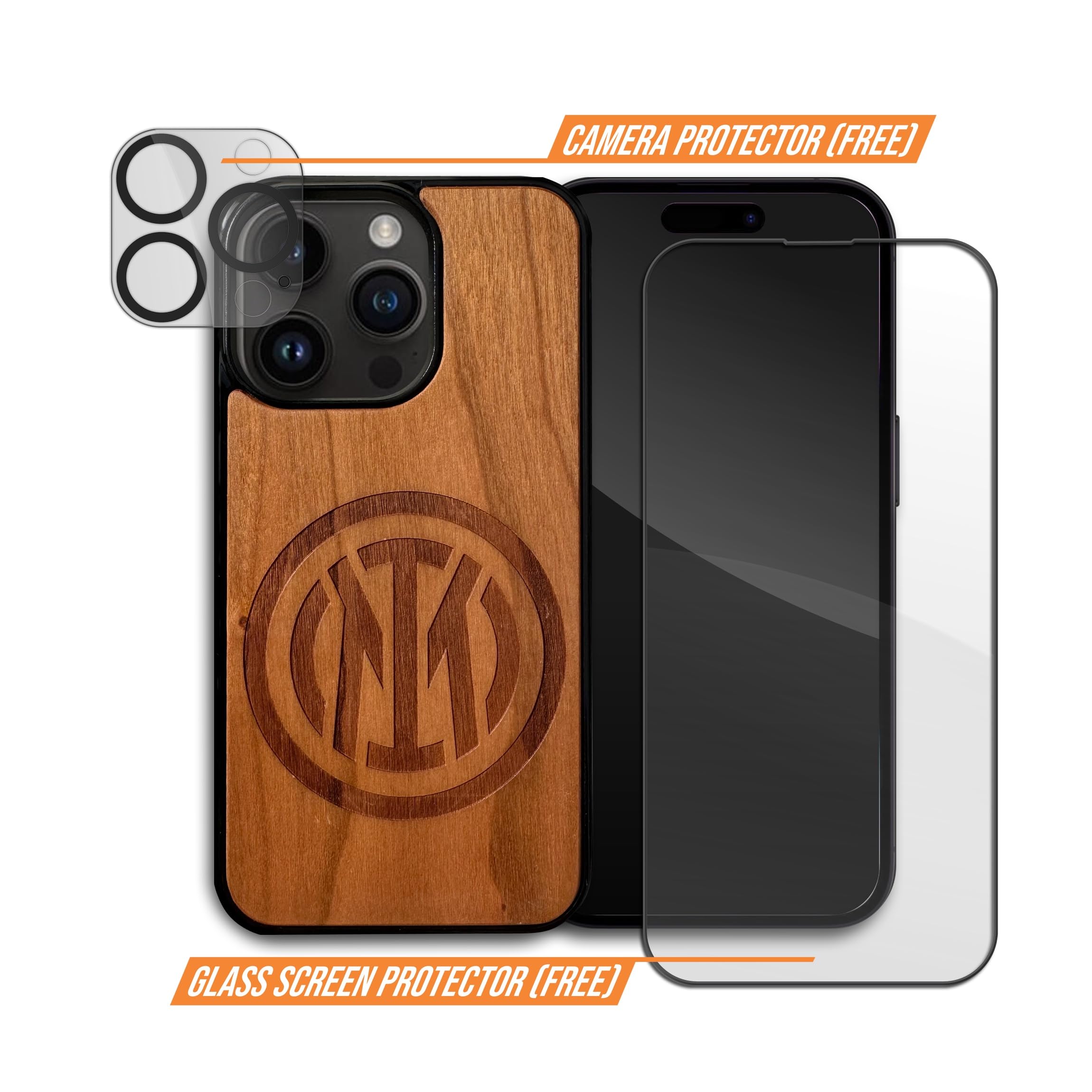 Iconic Puzzles, Inter Cover Ufficiale in Legno 100% sostenibile, compatibile con iPhone 15 Pro, Resistente, Idea Regalo