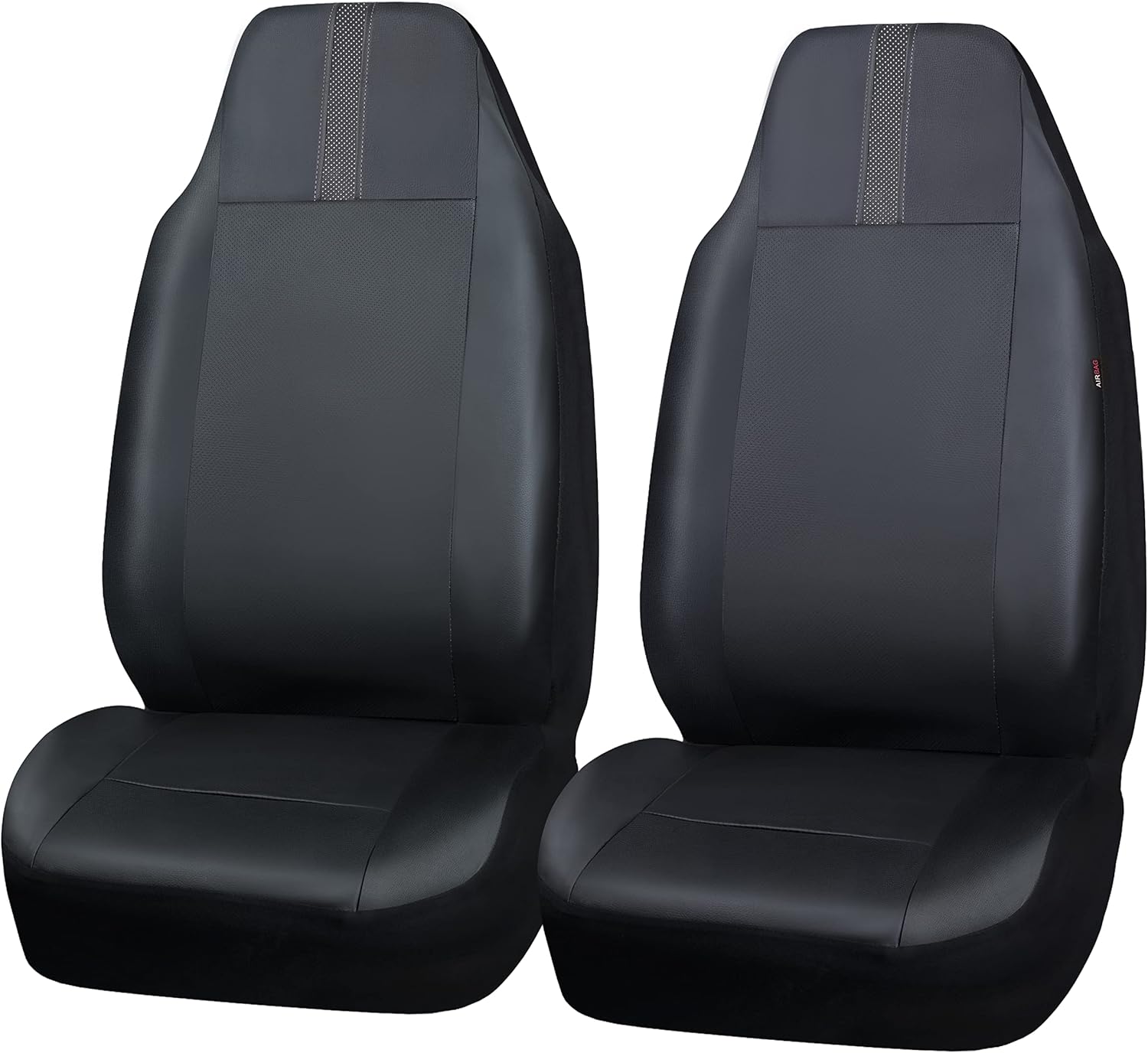 CAR-GRAND Faux Leather Car Seat Covers Two Front, Waterproof Breathable Automotive Front and Rear Seats Cushions Airbag Compatible Unviersal Fit for Cars Sedans SUV Pickup Trucks, Black and Gray Two Front seat Gray