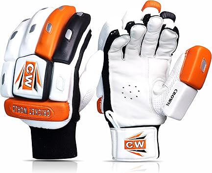 CW Crown Cricket Batting Gloves Premium Leather Palm Knuckle Protection Adjustable Fit for Men Youth and Cricket Gloves Right Hand Left Hand Gloves Pair