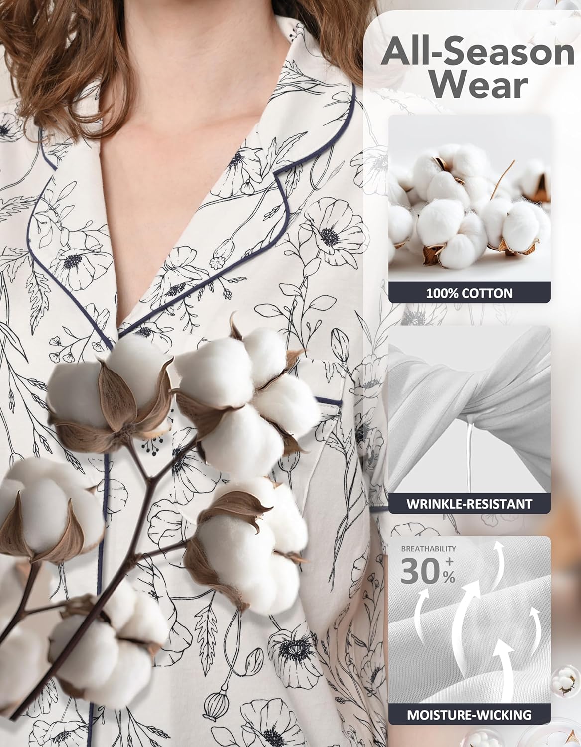 100% Cotton Pajamas for Women Sets 2 Pieces Pjs Button short sleeves with Pockets Soft Sleepwear Loungewear XS-XXL - Image 3