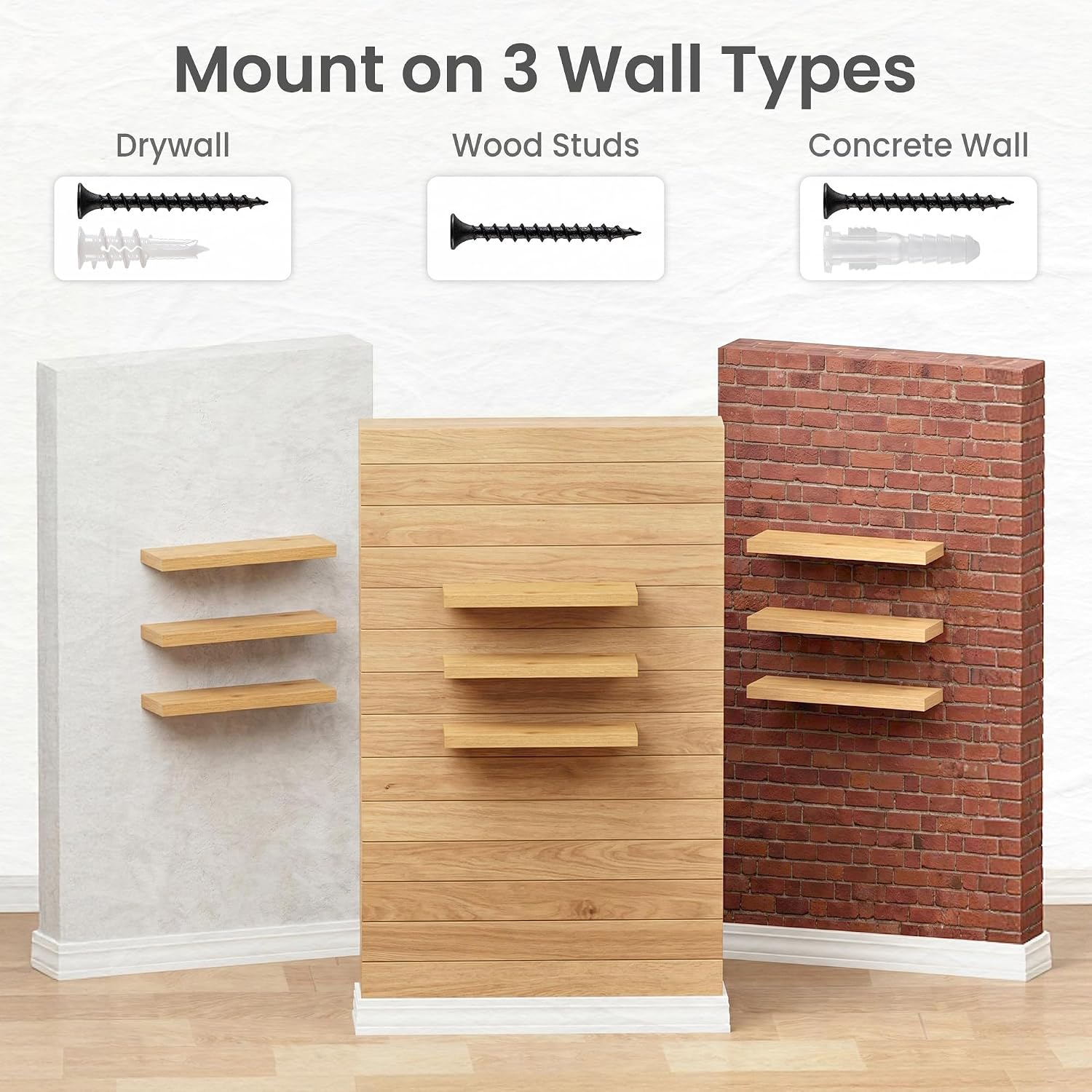 30" Width Floating Shelves, Wall Shelves for Bathroom/Living Room/Bedroom/Kitchen Decor, Oak Shelves with Invisible Brackets Set of 2
