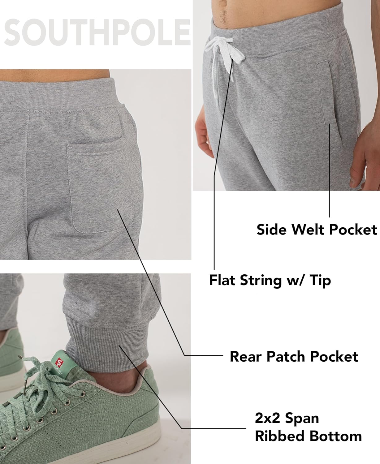 Southpole Men's Basic Jogger Sweatpants, Fleece and Tech Woven Heather Grey a Small Fleece Material