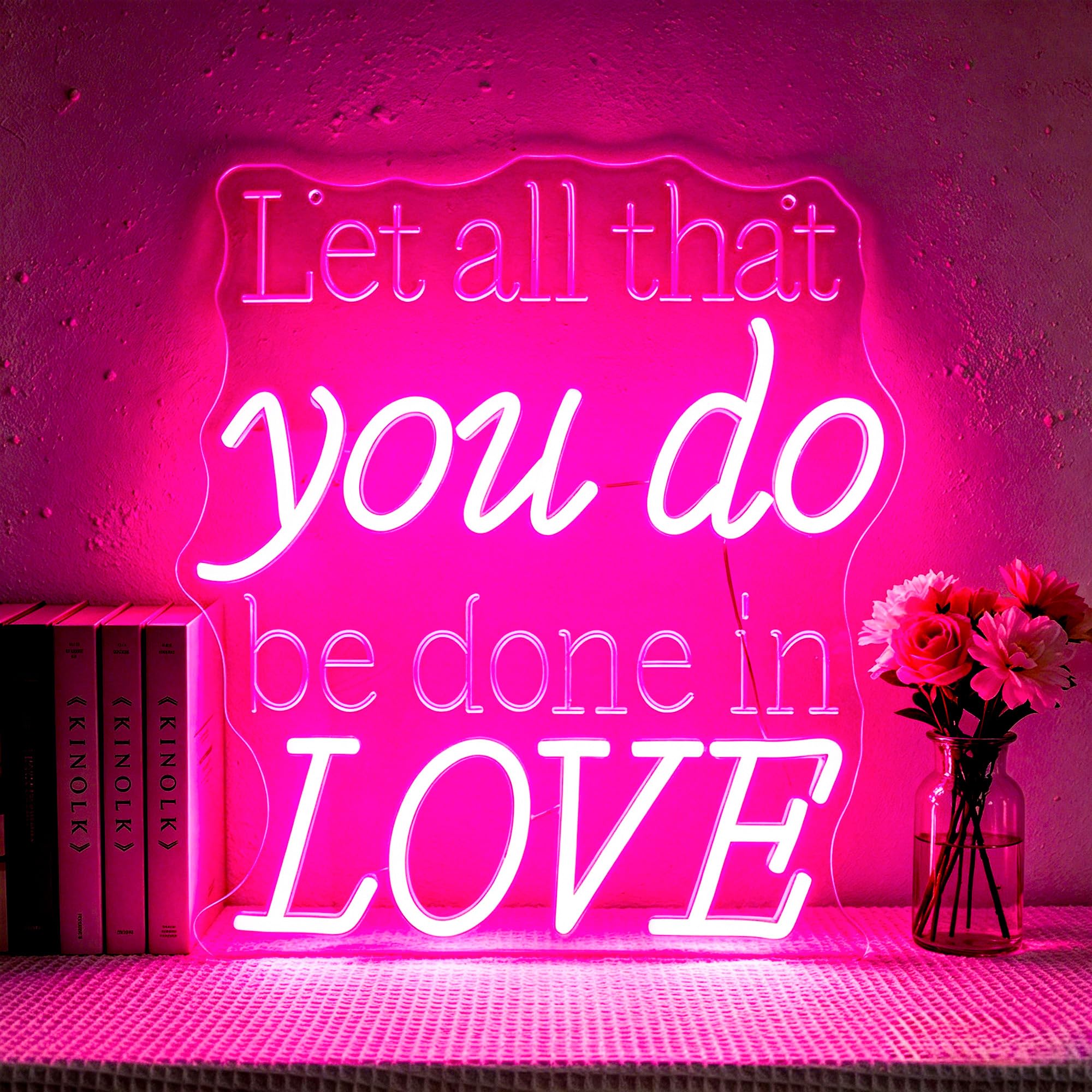 Neon Sign, Positive Neon Signs for Wall Decor LED Signs Neon Light | Let All That You Do Be Done in Love Neon Sign, Pink Inspiration Led Sign, Bedroom, Living Room, Home Decor, Gift, USB Powered