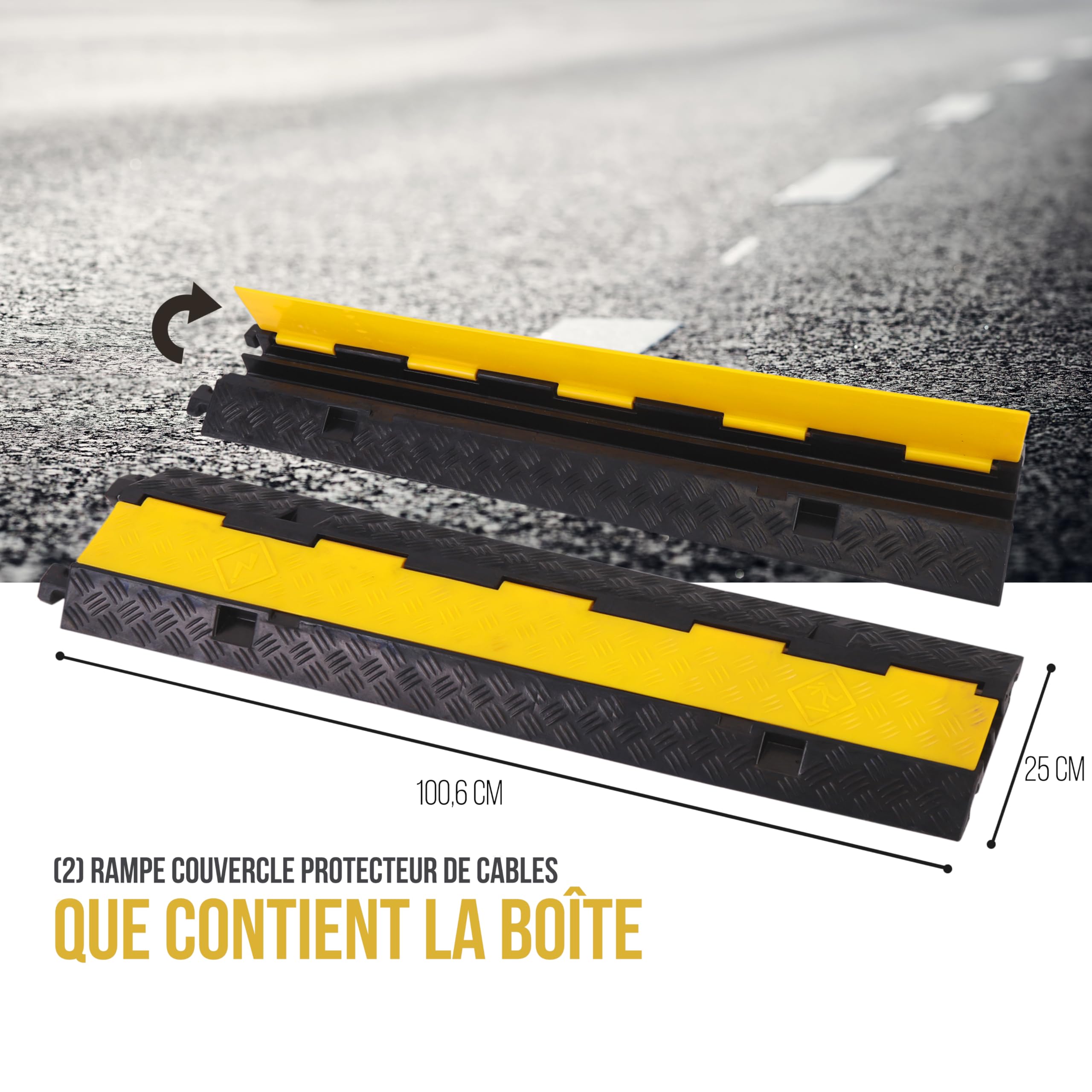 Pyle Protection de rampes pour câbles Durable - Protection pour tuyaux et câbles à Usage intensif avec Une capacité maximale de 2 000 lbs et Un Design à Canal de 2 Fentes avec Couverture Rabattable