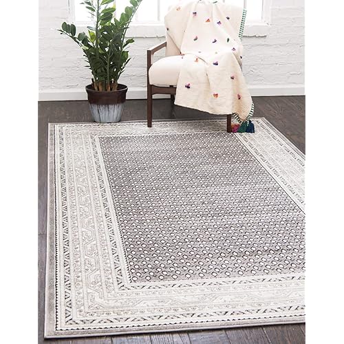 Unique Loom Williamsburg Collection Traditional Border with Dotted Center Area Rug, Rectangular 8' 0" x 10' 0", Gray/Beige
