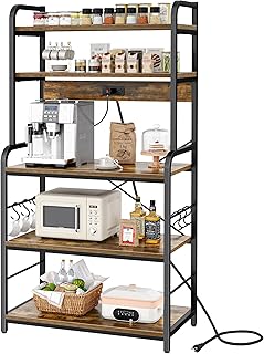 SUPERJARE Bakers Rack with Power Outlets, 65"H Coffee Bar, 5-Tier Microwave Stand with Storage, Coffee Station, Kitchen Ra...