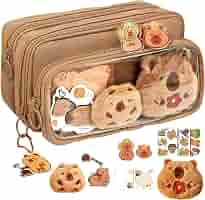 Simpatico astuccio Capibara con serratura - Astuccio estetico in tela Kawaii, organizer trasparente per materiale scolastico con scomparti, include  21