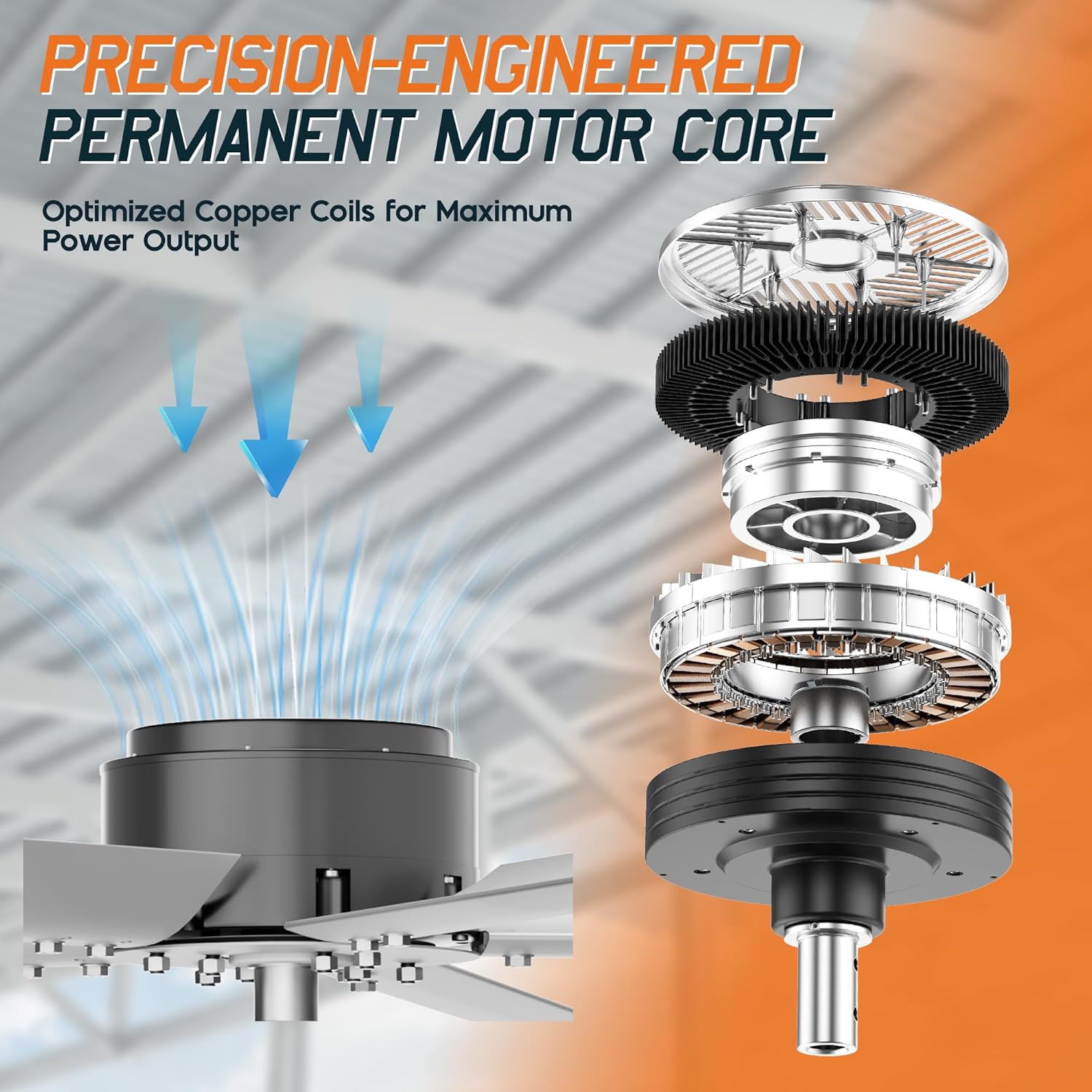 Albott 144" 5 Blade Industrial Ceiling Fan, Energy-Saving DC Motor with Wall Controller, Commercial Large Celiong Fan for Warehouses, Workshops & Patios, Silver Gray