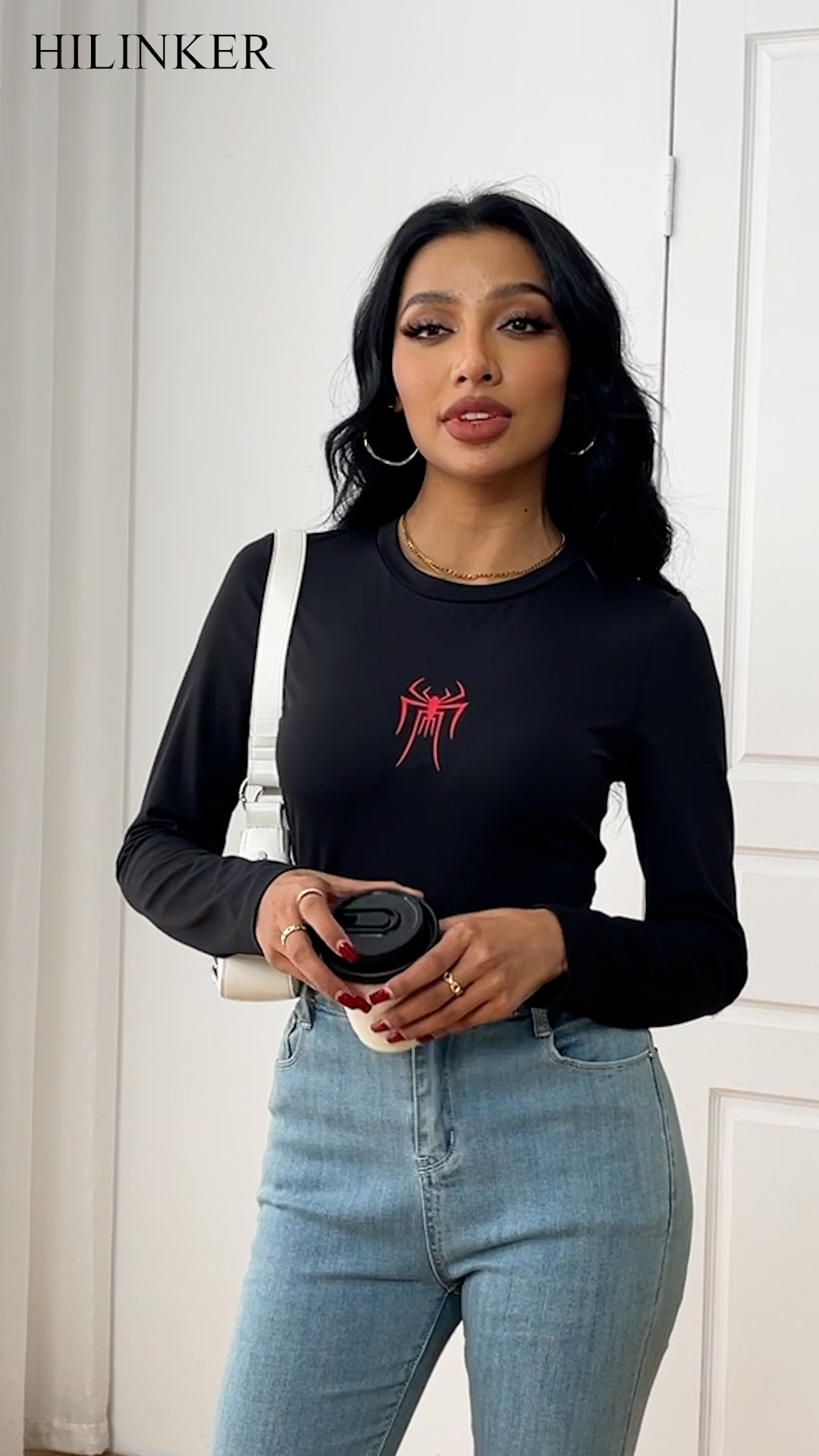 Hilinker Womens Spider Graphic Long Sleeve Top Workout Basic