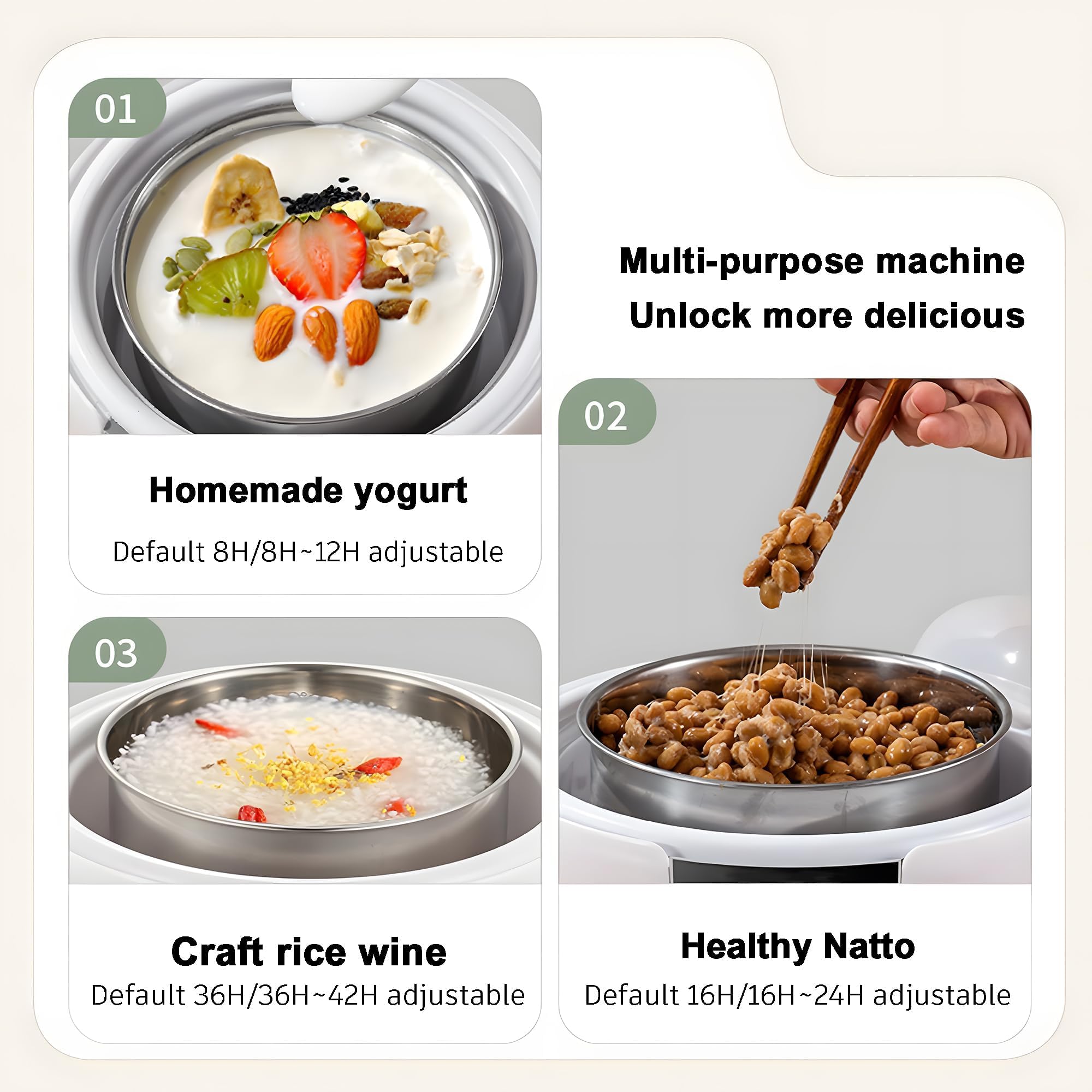 Máquina de yogurt digital con pantalla LCD, control de temperatura, temporizador de 36 horas para yogur casero y alimentos fermentados