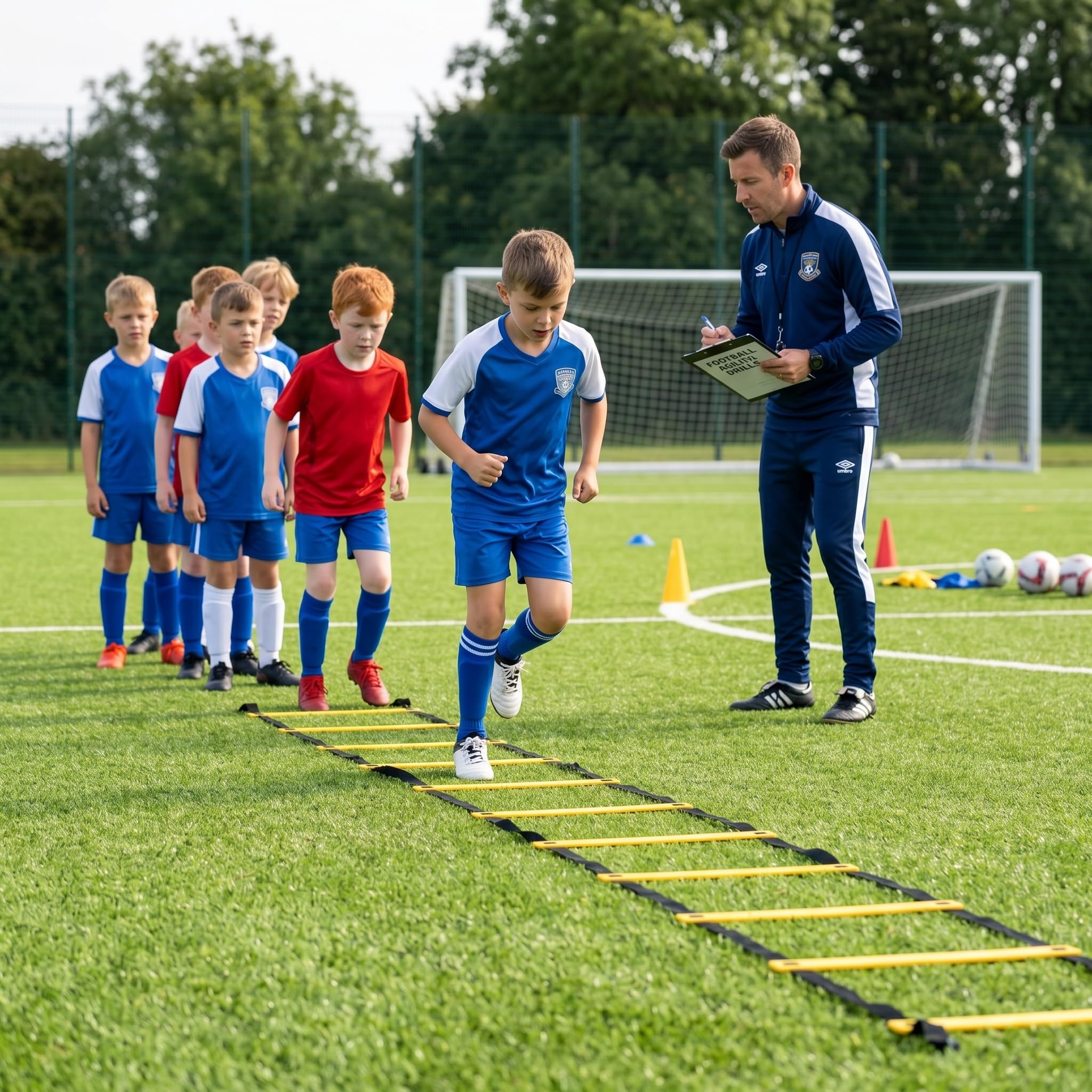 Juego completo de entrenamiento de fútbol, con escalera de coordinación (6 m), 12 conos, obstáculos extraíbles, cuerda de saltar, bandas de resistencia y paraguas, accesorio de entrenamiento ideal