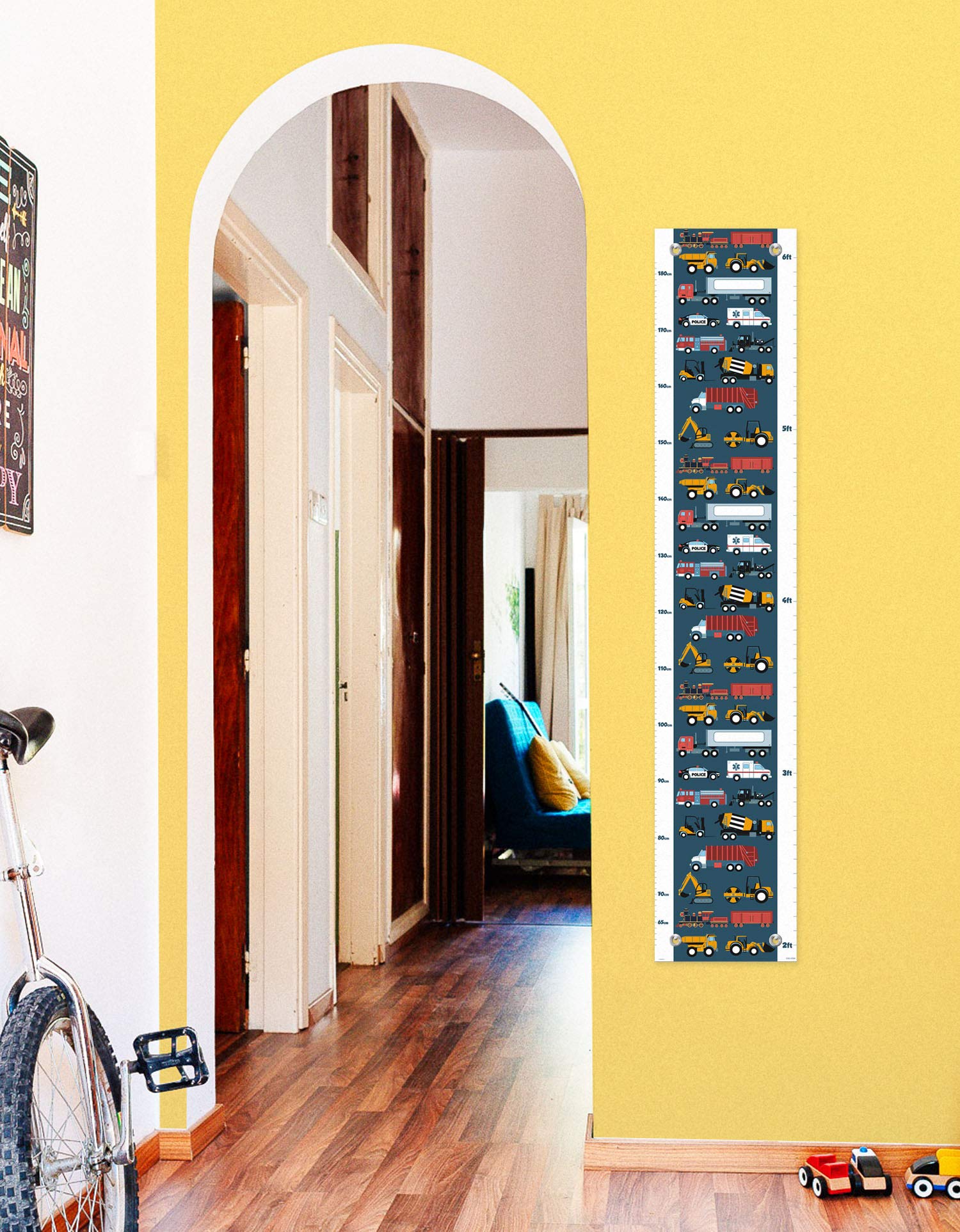 Decoración para habitación de niños, diseño de tren y camión de bomberos, tabla de crecimiento para niños, tabla de crecimiento de vinilo, Multicolor, 1 Paquete
