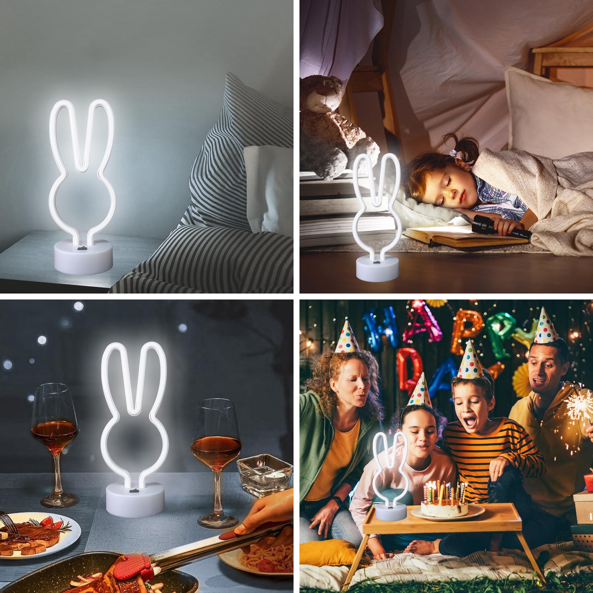 JEMESI Luce al neon a forma di coniglio, luce notturna a LED per camera da letto, funzionamento a USB/a batteria, luci al neon per camera da letto per ragazze, luci notturne per feste, matrimoni