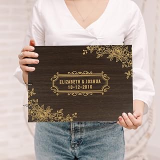 Darling Souvenir Personalized Engraved Laser Cut Wedding Guest Book Wooden Cover Sign-in Book Registry Guestbook Scrapbook-MH