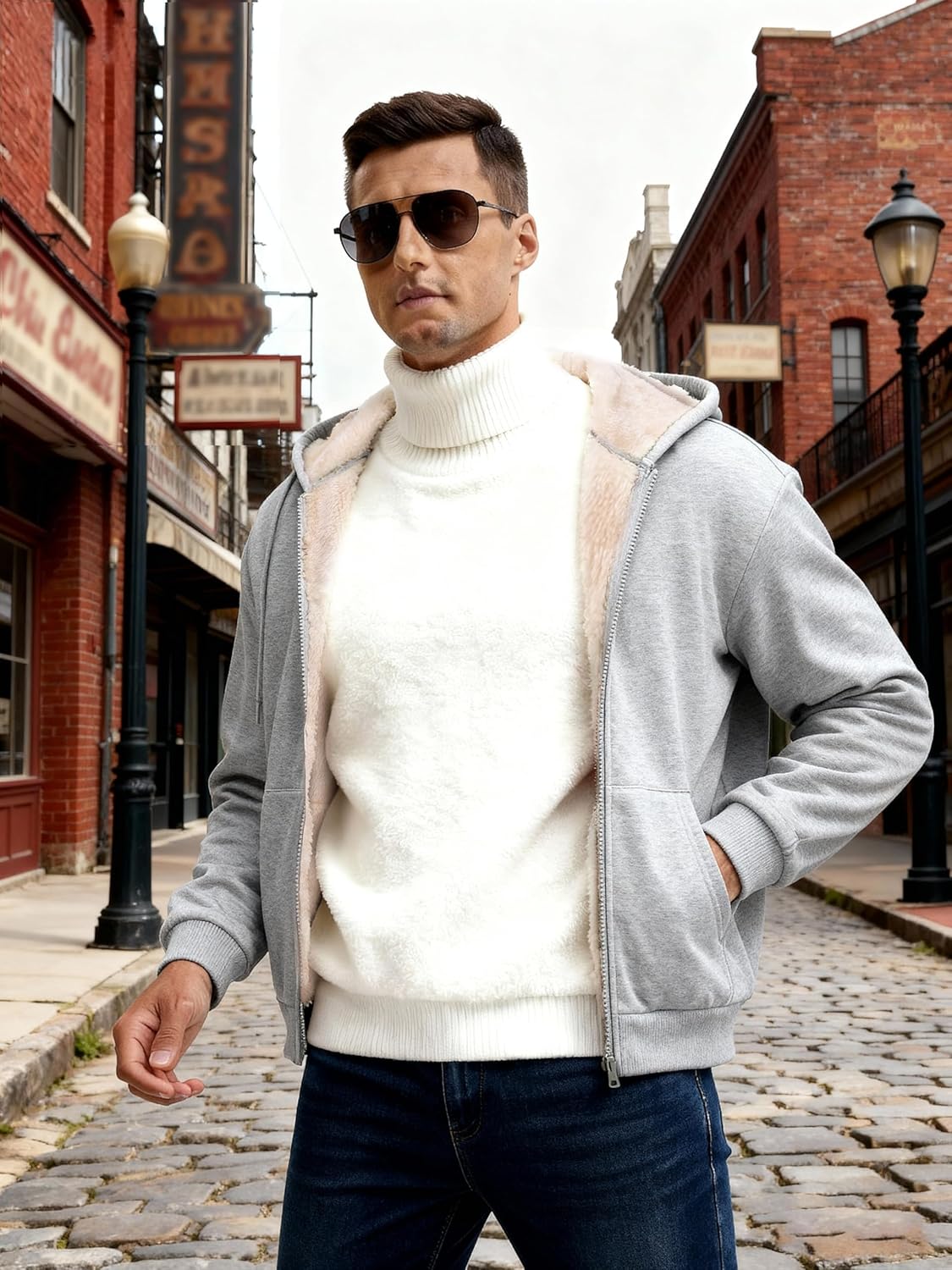 MAGCOMSEN Men's Zip Up Hoodie Sherpa Lined Hooded Sweatshirt Winter Heavyweight Hoodies Warm Thick Fleece Jacket - Image 2