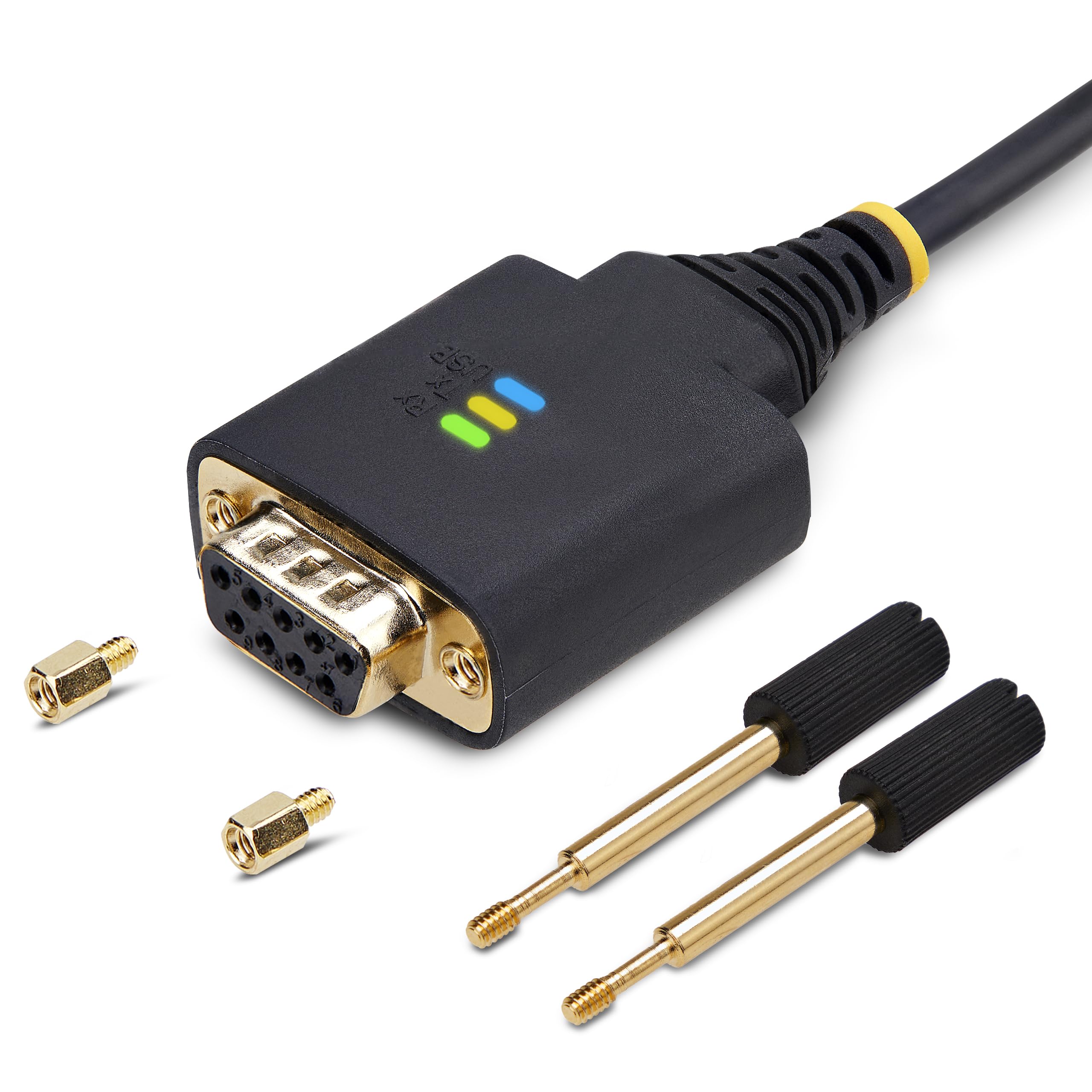 StarTech 3m USB Null Modem Seriell Adapterkabel, USB-A auf DB9 RS232, FTDI, COM Retention, LED, wechselbare DB9 Schrauben und Muttern