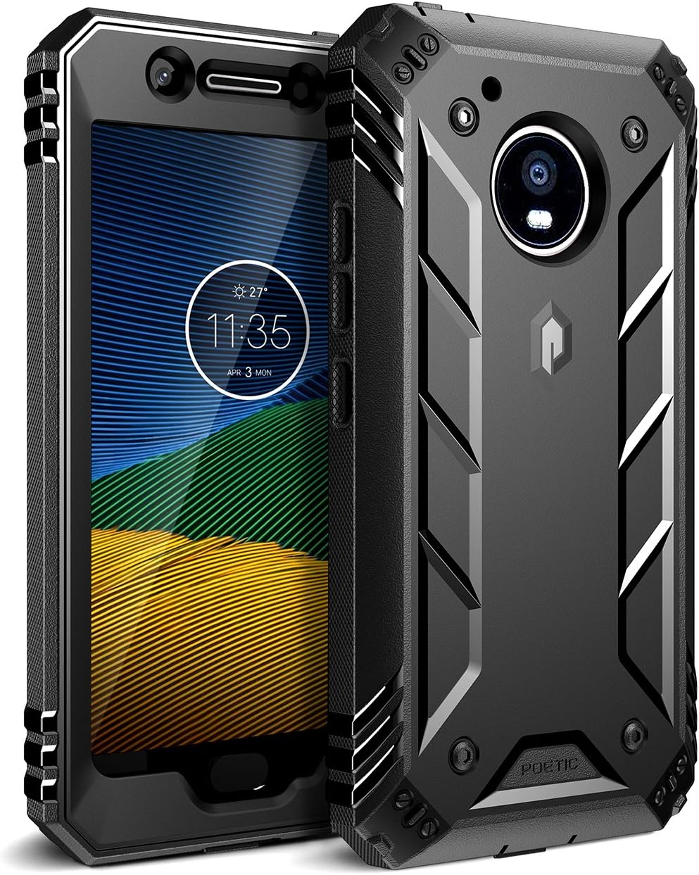 Poetic Revolution Moto G5 Case with Hybrid Heavy Duty Protection and Built-in Screen Protector for Motorola Moto G5 (2017) Black