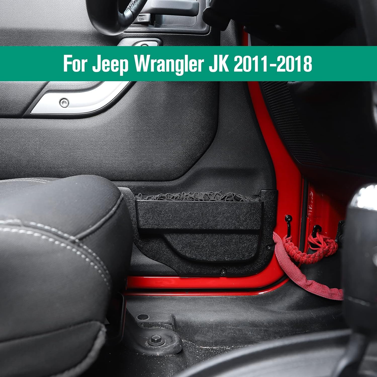 JeCar Front Door Storage Boxes Door Net Replacement Interior Accessories for Jeep Wrangler JK JKU 2011-2018