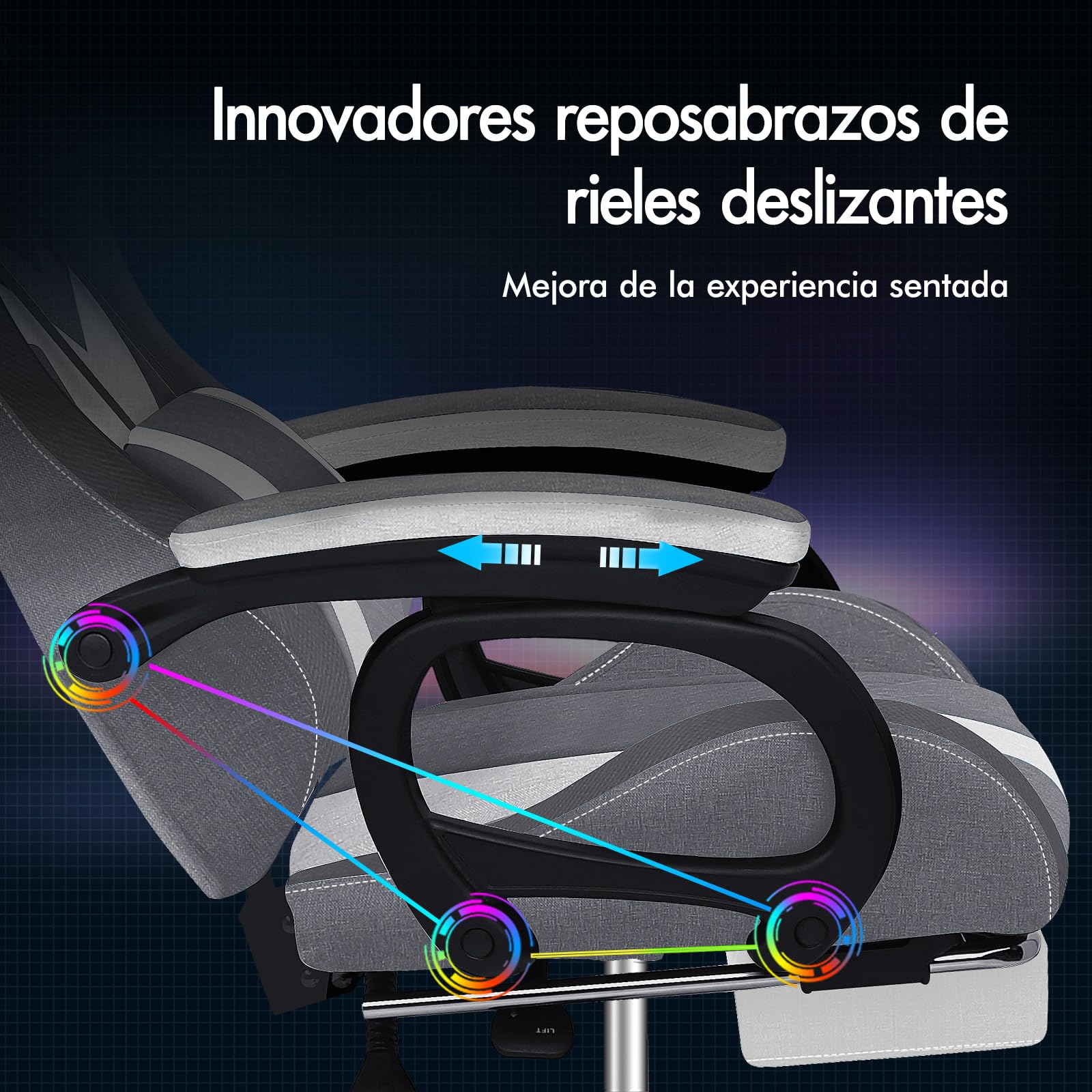 ALFORDSON Silla Gaming con Masaje y LED, Silla Gamer Ergonómica con Cojín Lumbar y Cervical, Reposapiés Telescópico, Iluminación para Ordenador, Videojuego, Juegos, Oficina, Lino(Gris con Splicing)